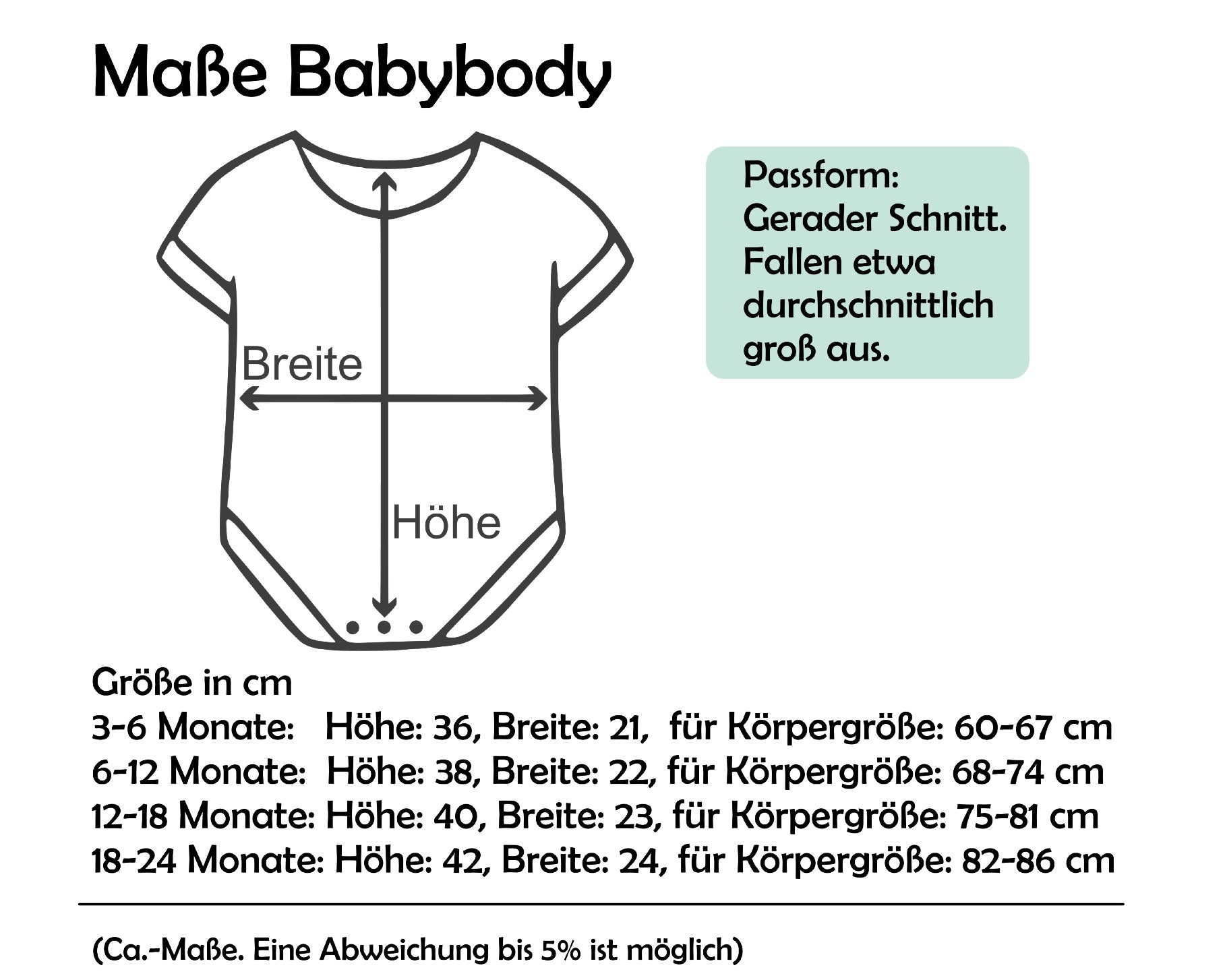Maßtabelle Babybody von smartbabies