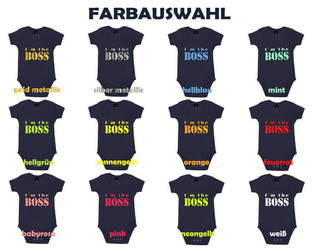 Farbauswahl navi Babybody mit I m the Boss bedruckt