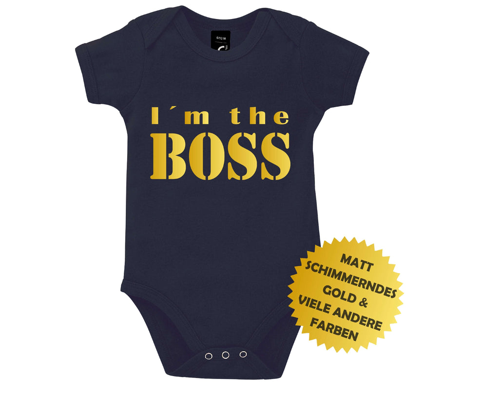 navi Babybody mit I m the Boss bedruckt, in schimmerdem gold metallic