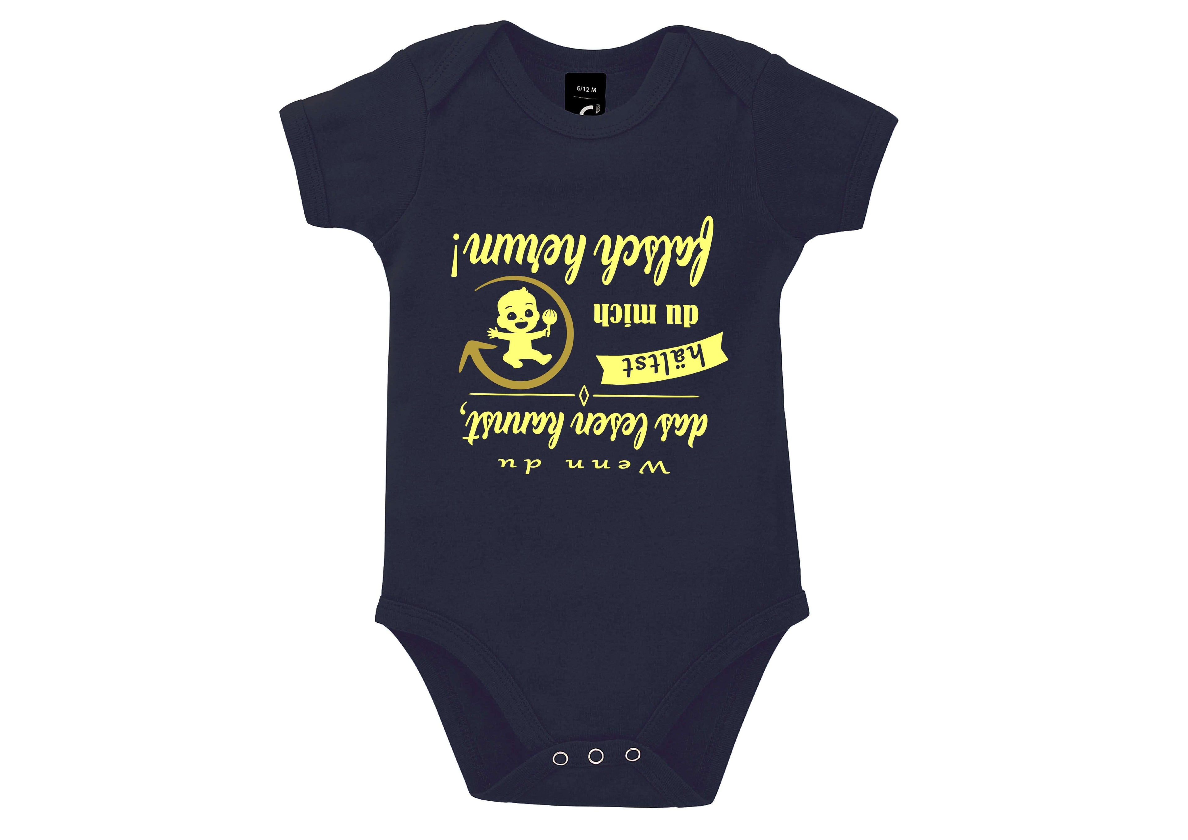 navi Babybody bedruckt mit Wenn du das lesen kannst hältst du mich falsch herum in hellgelb