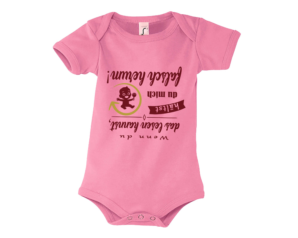 rosa Babybody bedruckt mit Wenn du das lesen kannst hältst du mich falsch herum in bordeaux