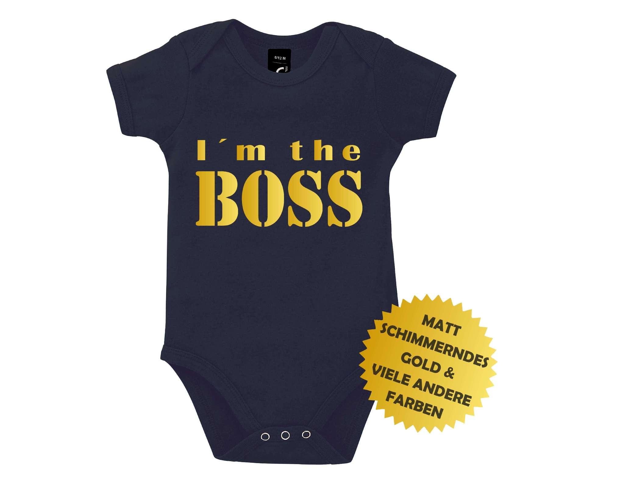 navi Babybody mit I m the Boss bedruckt, in schimmerdem gold metallic