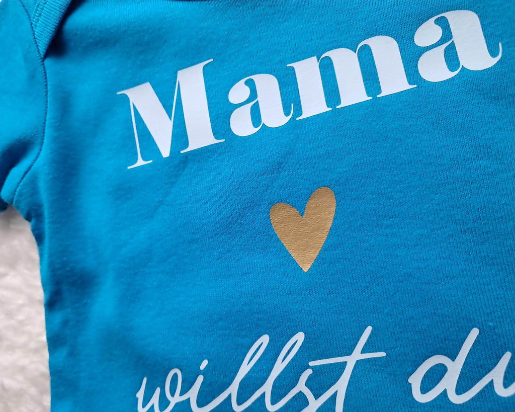 Details Aufdruck gold hellblauer Babybody bedruckt mit Heiratsantrag, Willst du papa heiraten