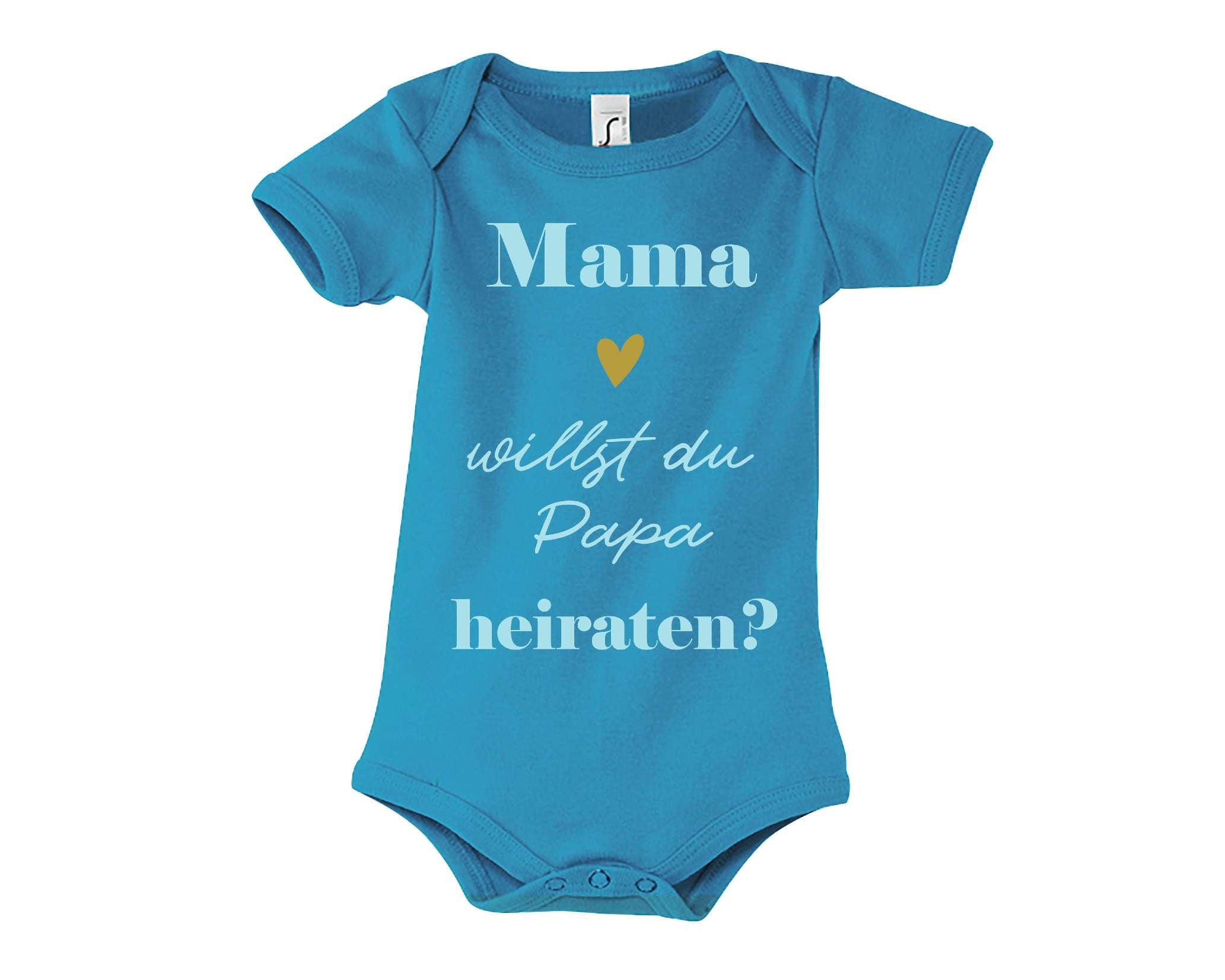 hellblauer Babybody bedruckt mit Heiratsantrag, Willst du Papa heiraten in eisblau