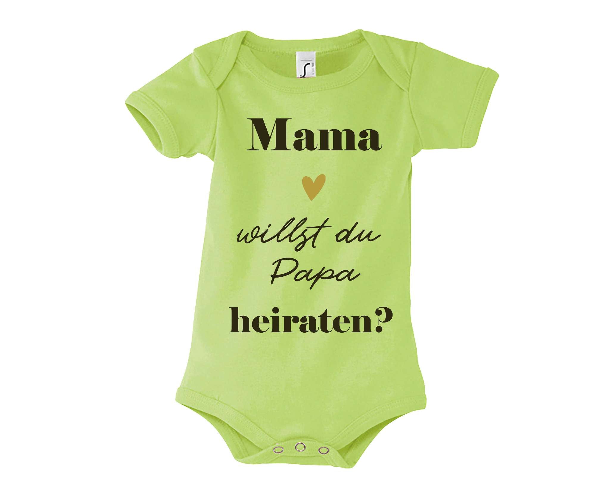 hellgrüner Babybody bedruckt mit Heiratsantrag, Willst du papa heiraten