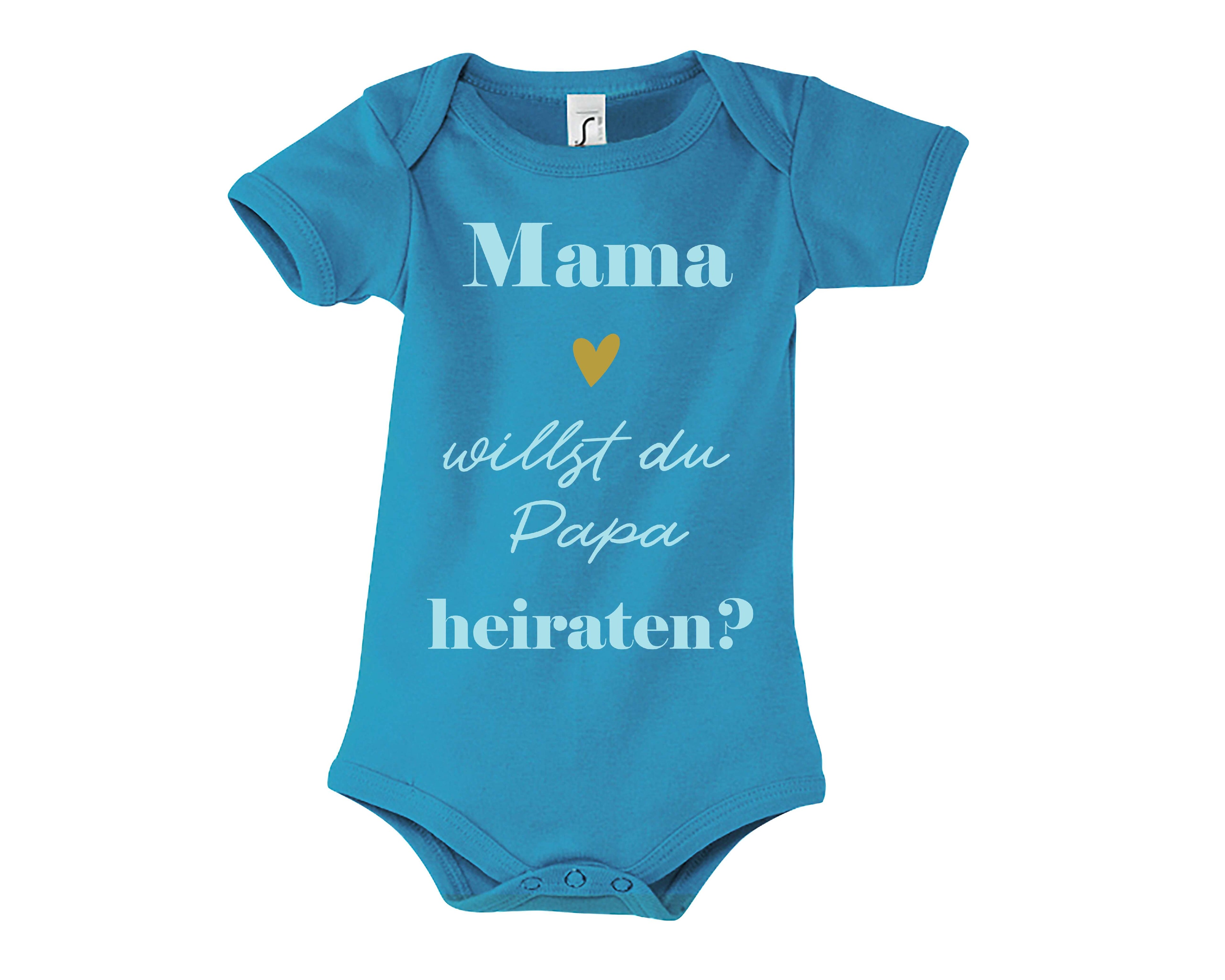 hellblauer Babybody bedruckt mit Heiratsantrag, Willst du Papa heiraten in eisblau