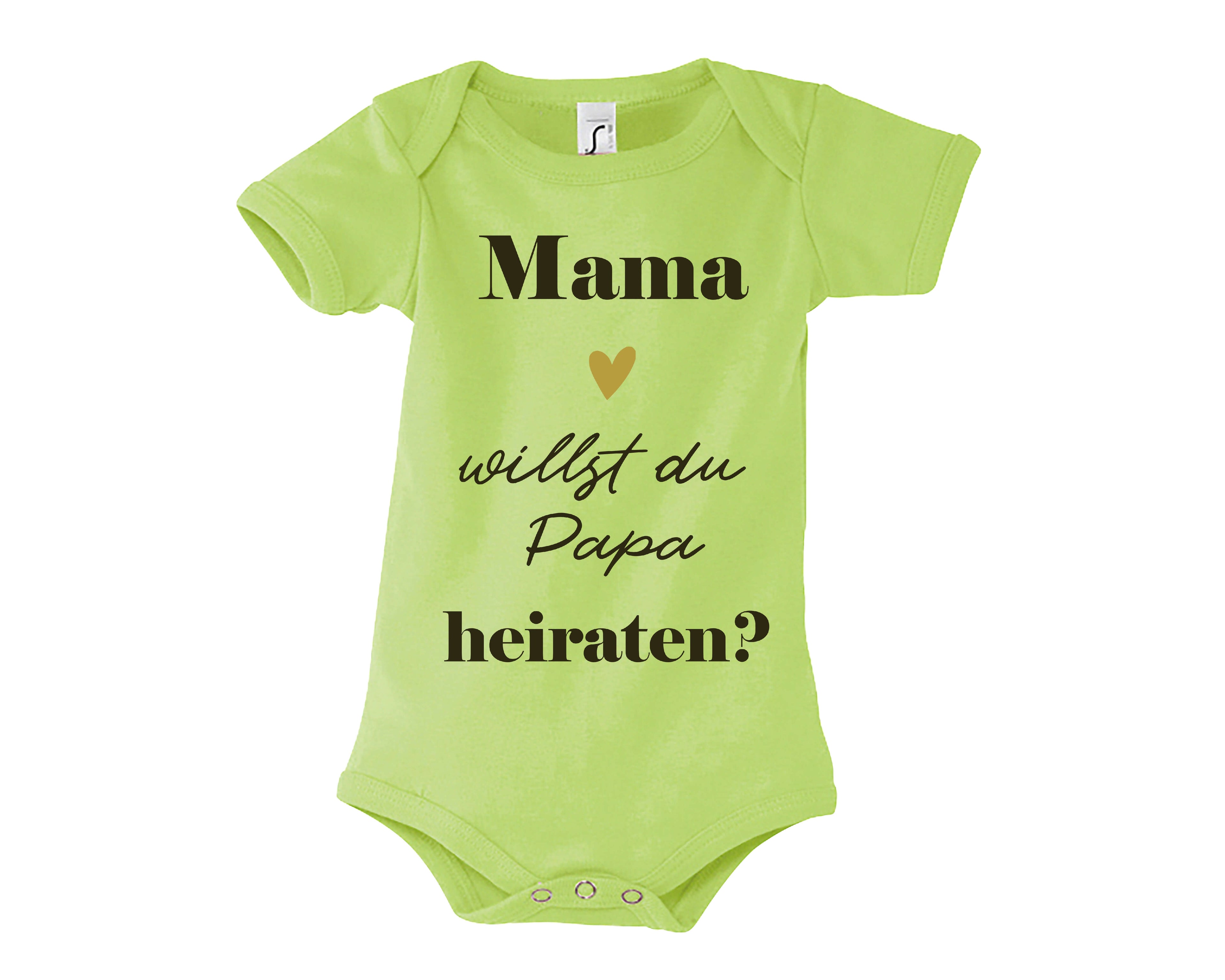 hellgrüner Babybody bedruckt mit Heiratsantrag, Willst du papa heiraten