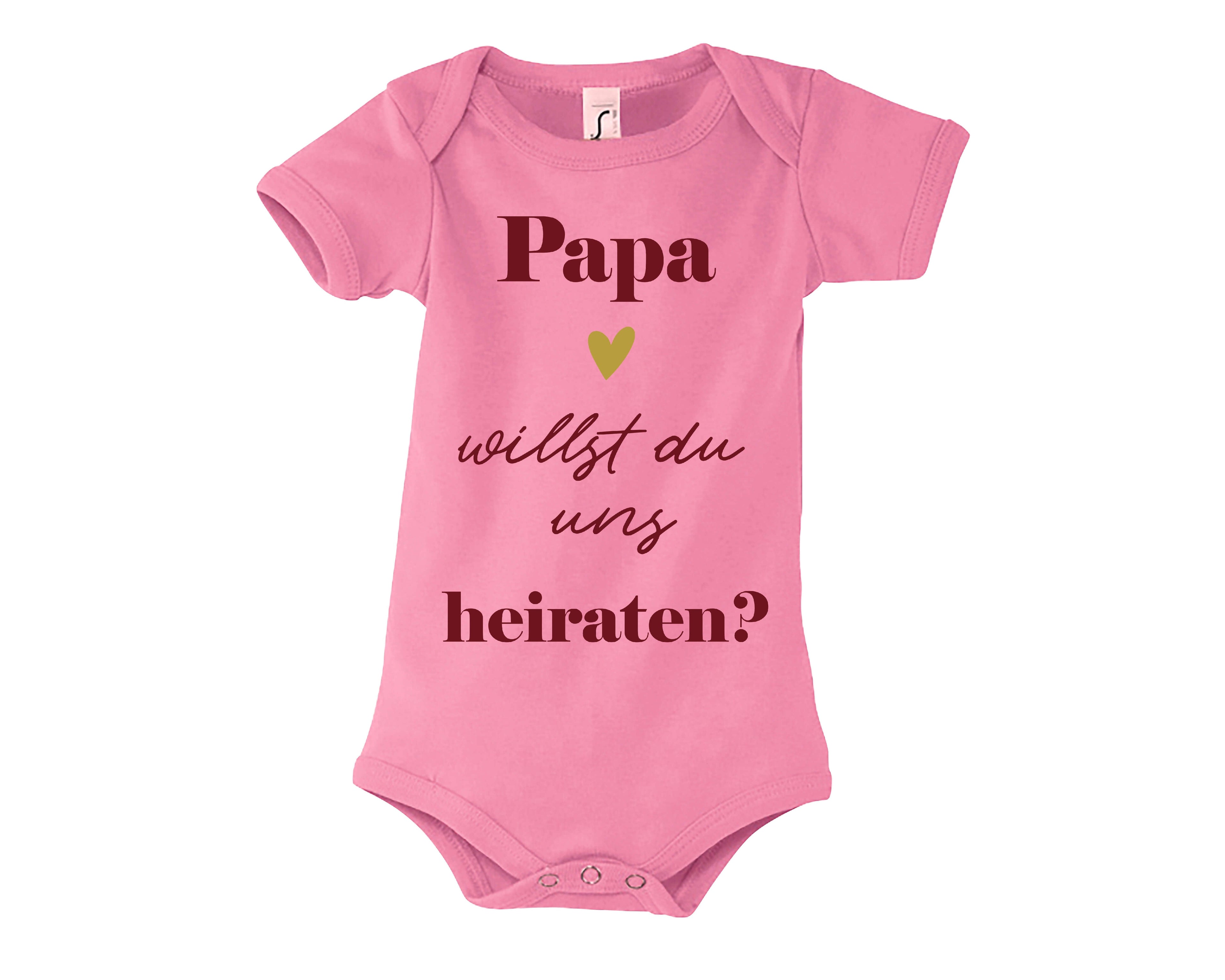 rosa Babybody bedruckt mit Heiratsantrag, Papa willst du uns heitraten?