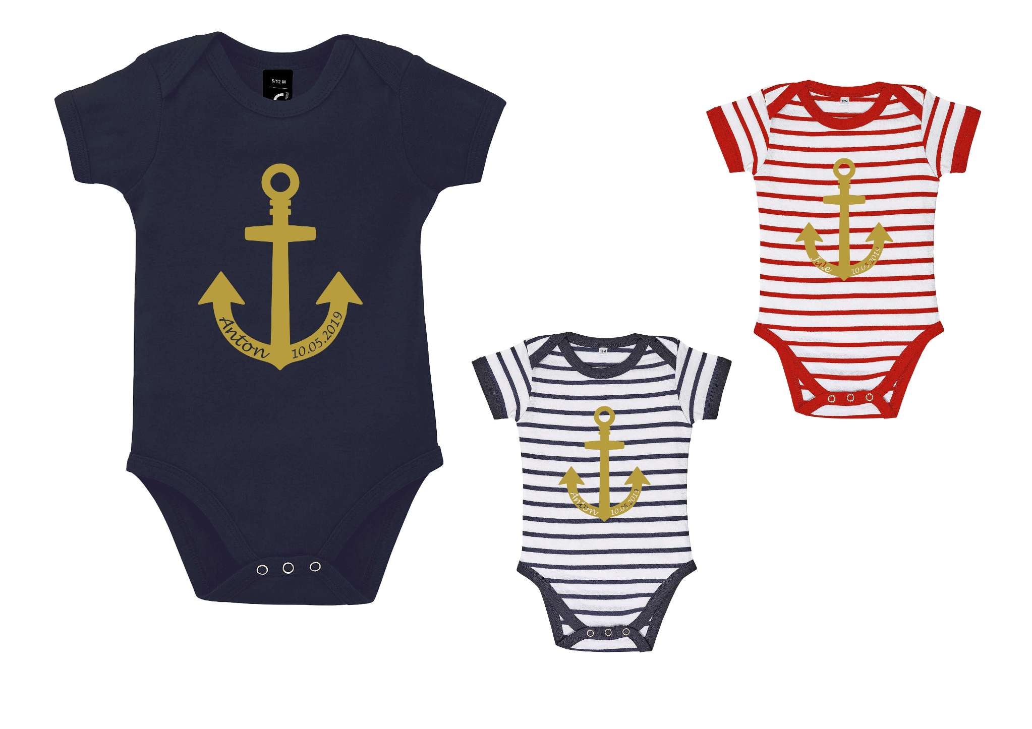 maritime Babybodys mit Anke und Name, für Geburt Nordlichter