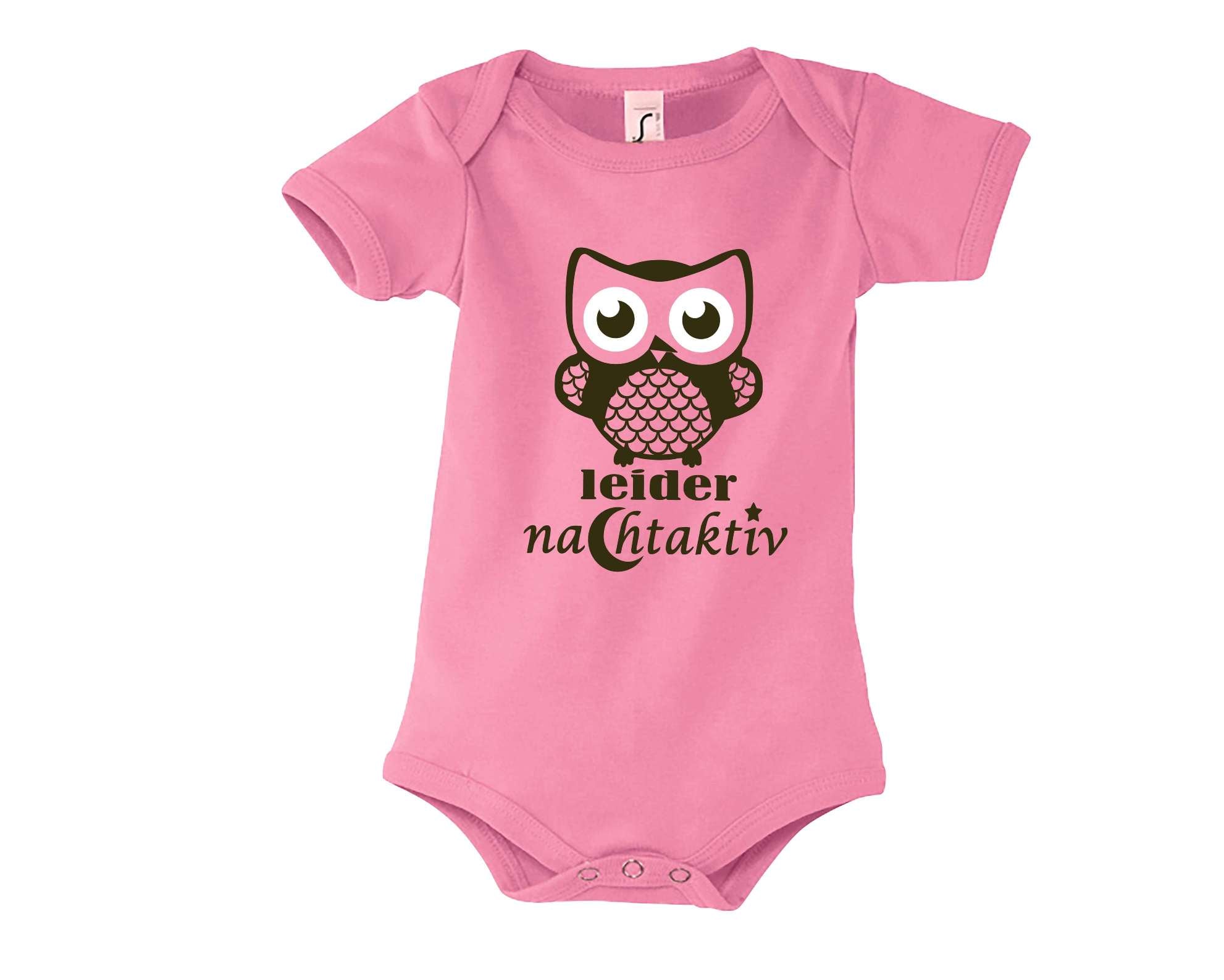 hellgrüner Babybody mit Eule Leider nachtaktiv, zur Geburt mit gold metallic Effekt, mit kurzen Ärmeln