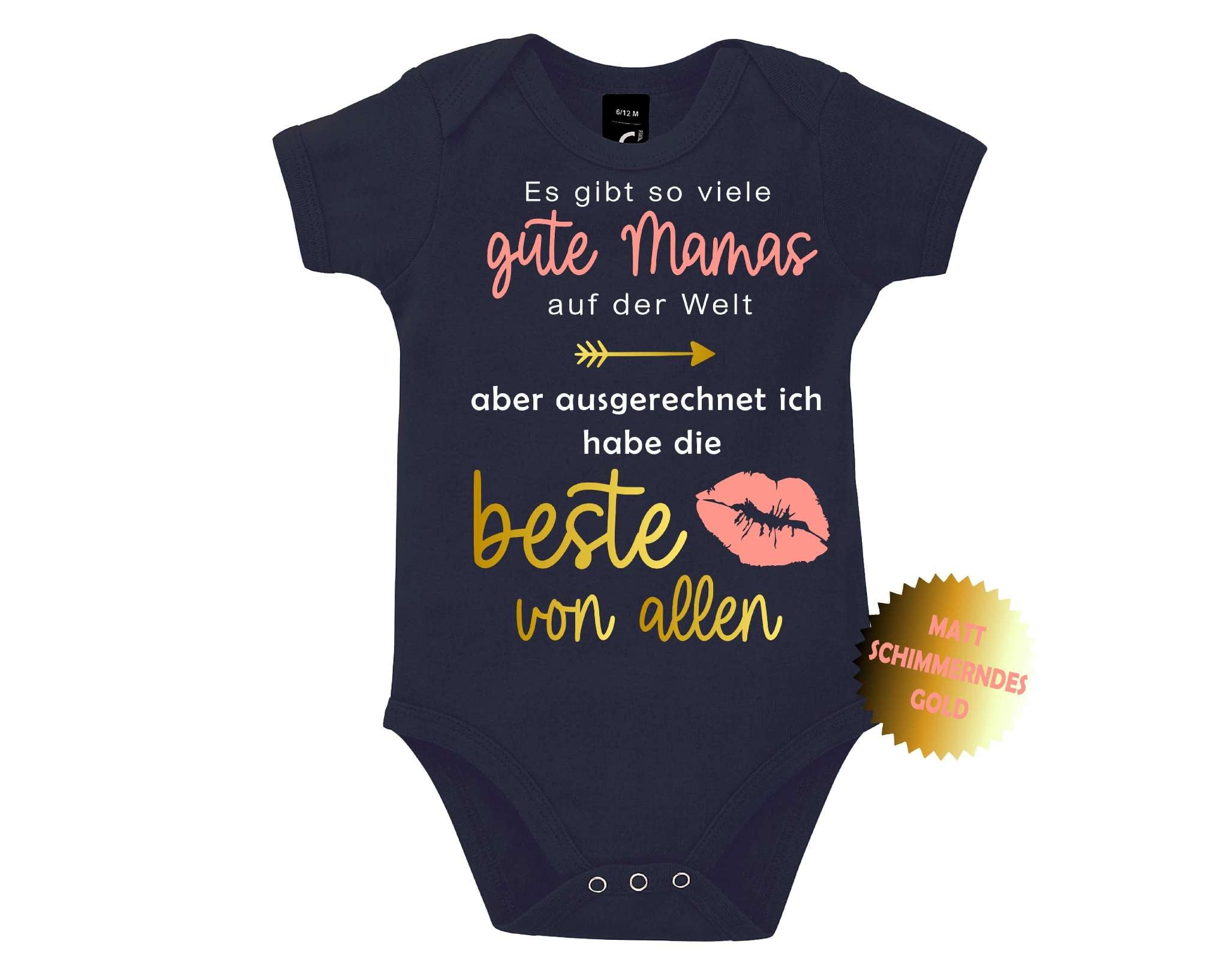 navi Babybody bedruckt mit Ich habe die beste Mama von allen, in gold metallic, zur Geburt