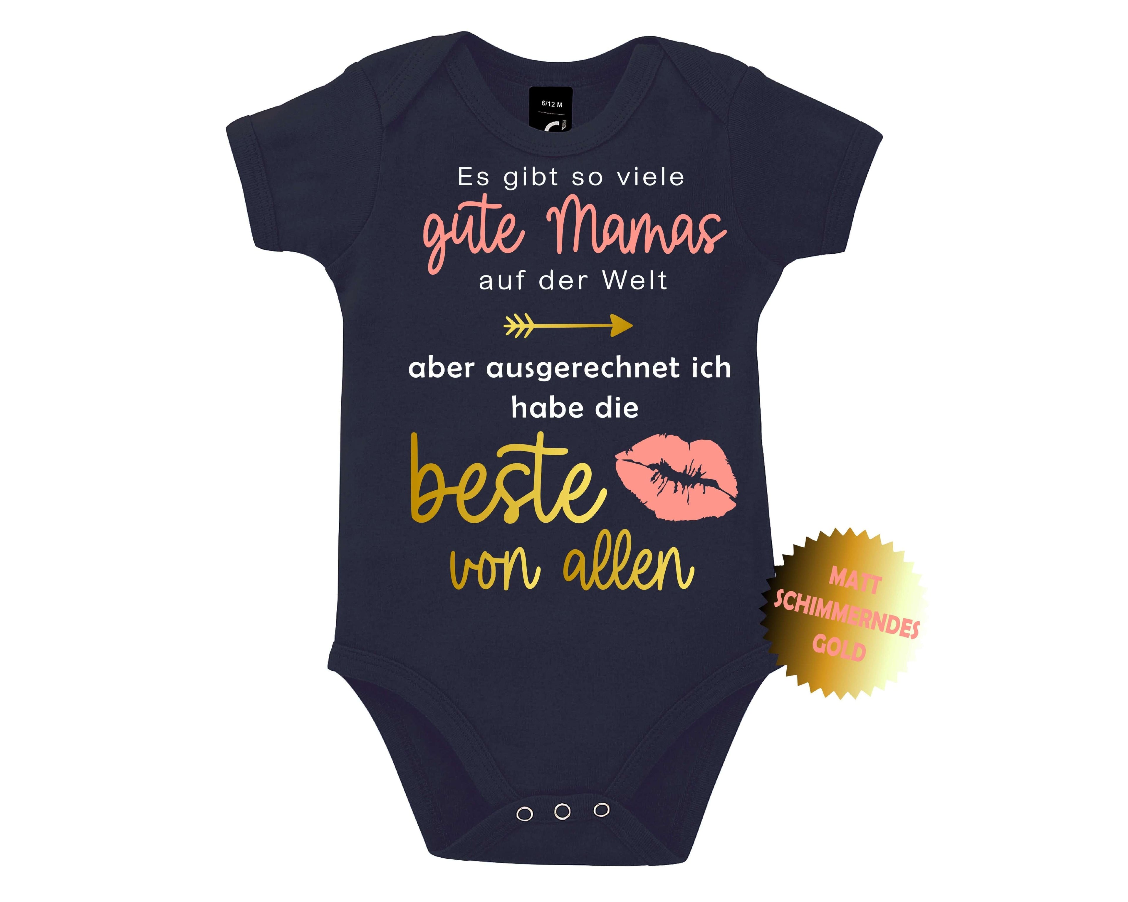 navi Babybody bedruckt mit Ich habe die beste Mama von allen, in gold metallic, zur Geburt