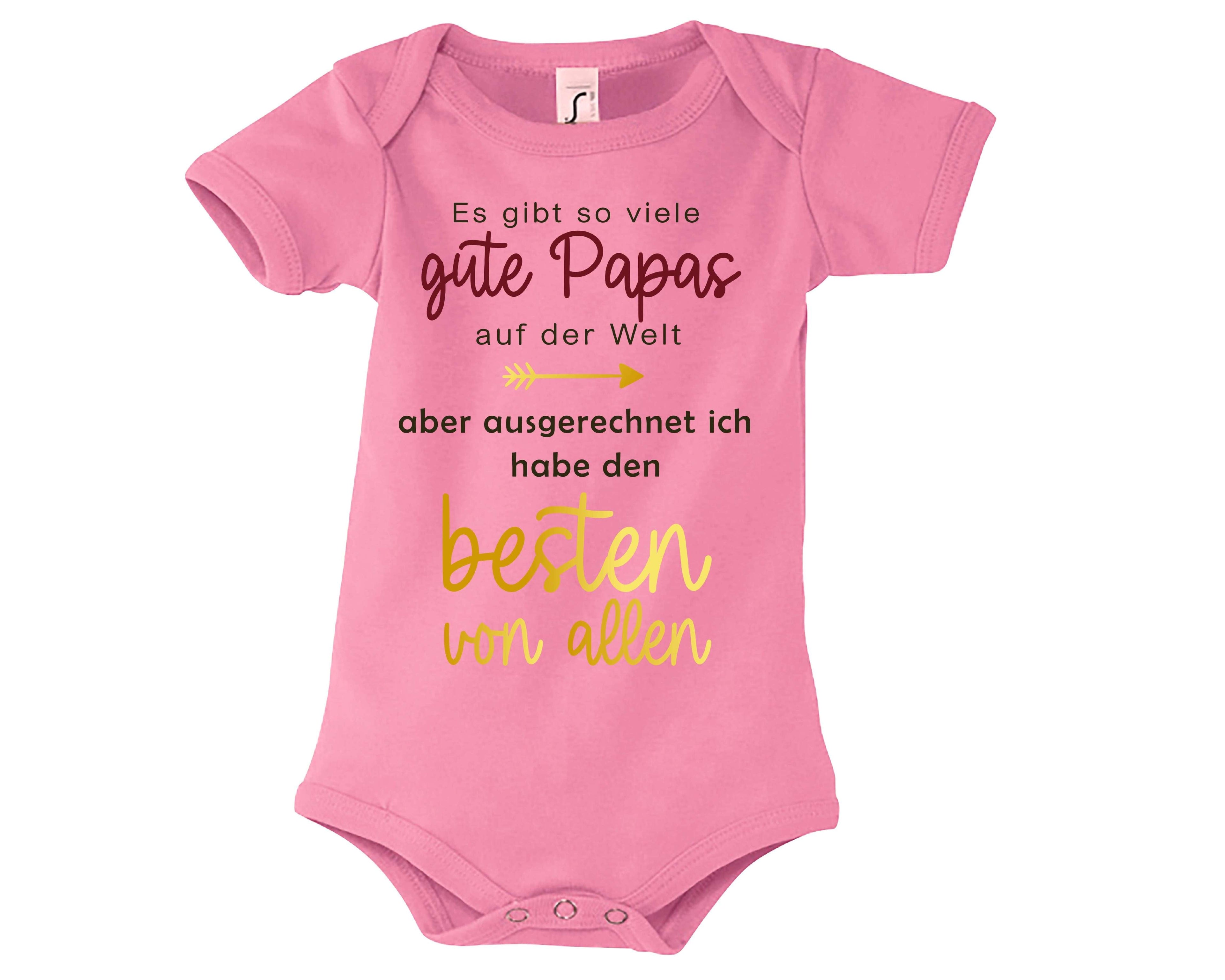 rosa Babybody bedruckt mit Ich habe den besten Papa von allen, in gold metallic