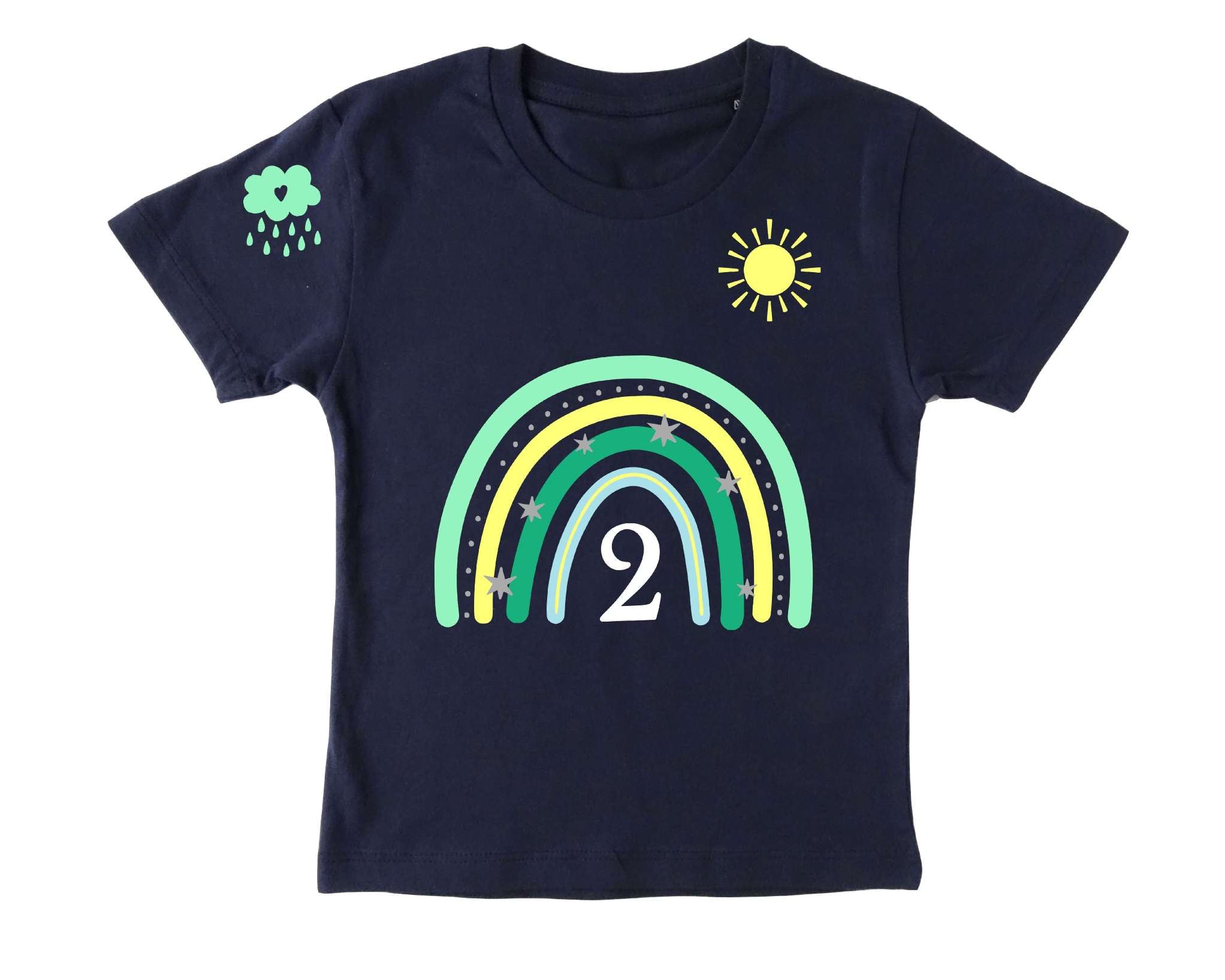 navi Geburtstagsshirt Regenbogen in pastell mint, mit Zahl, für Kinder, mit kurzen Ärmeln