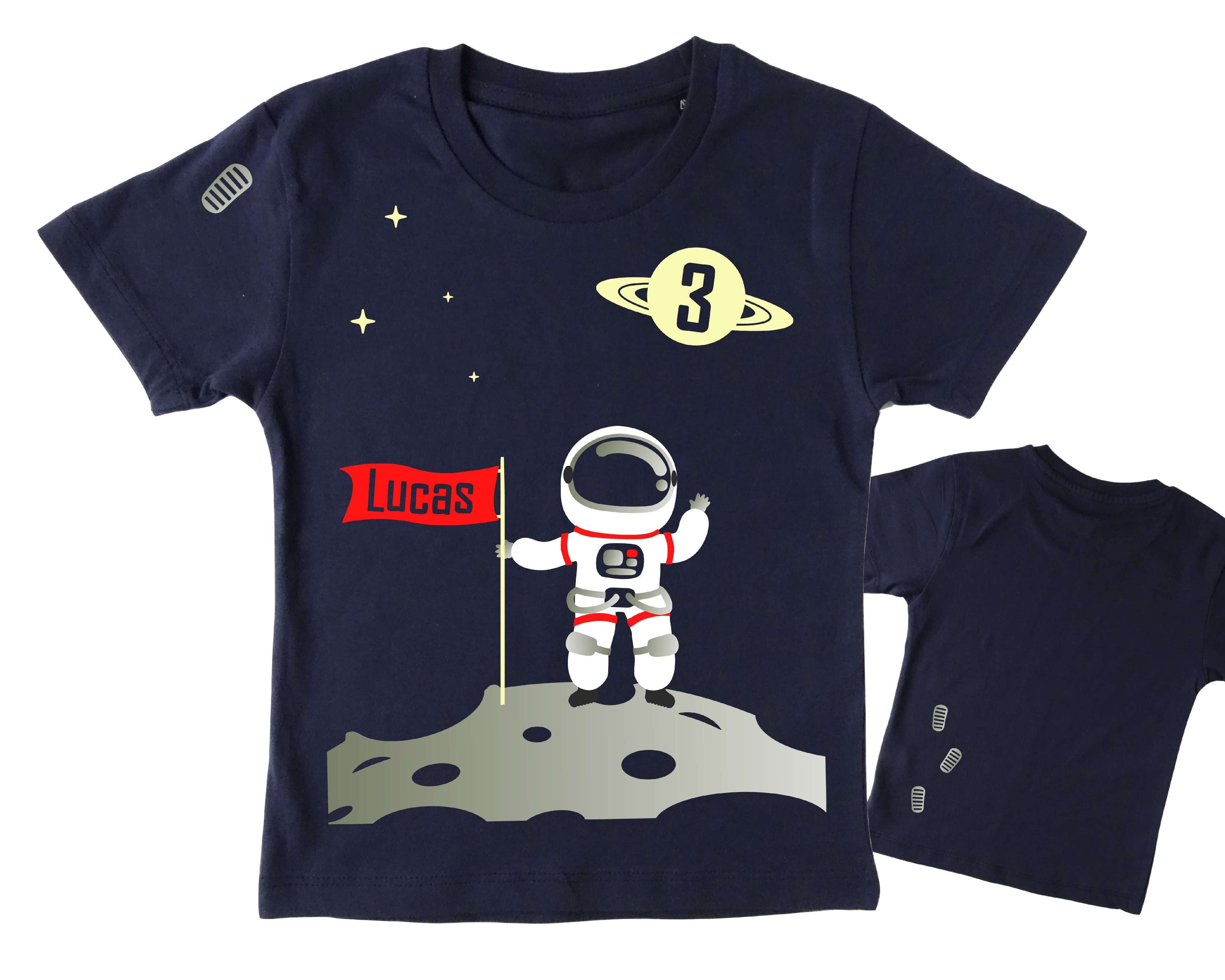 navi Geburtstagsshirt Astronaut bei Mondlandung, für Kinder personalisierbar mit Name und Zahl