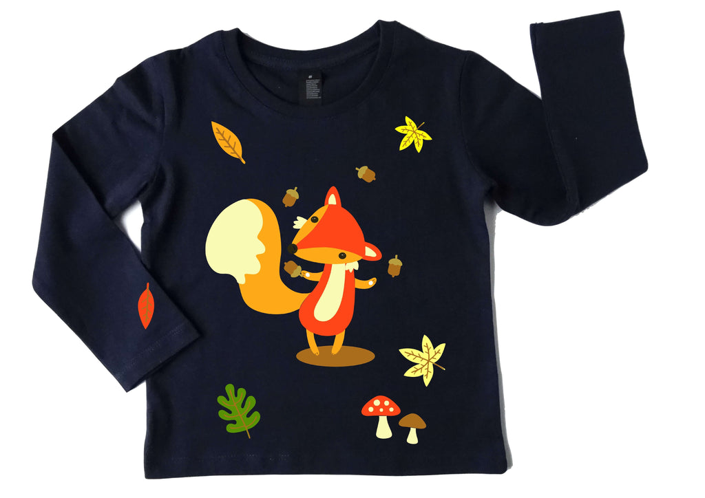 navi Geburtstagsshirt für Kinder und Babys mit Fuchs im Wald, gold metallic Effekt