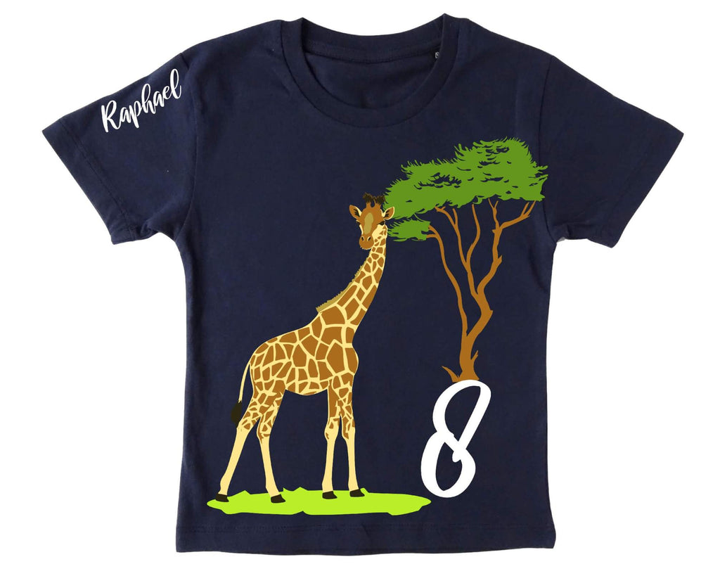 Geburtstagsshirt Giraffe in Savanne für Kinder mit Name und Zahl