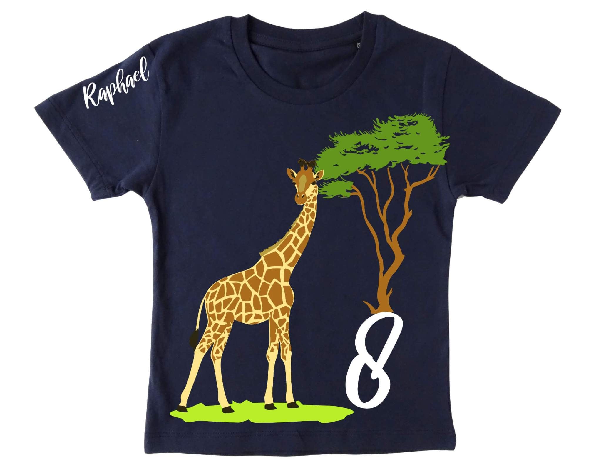 Geburtstagsshirt Giraffe in Savanne für Kinder mit Name und Zahl