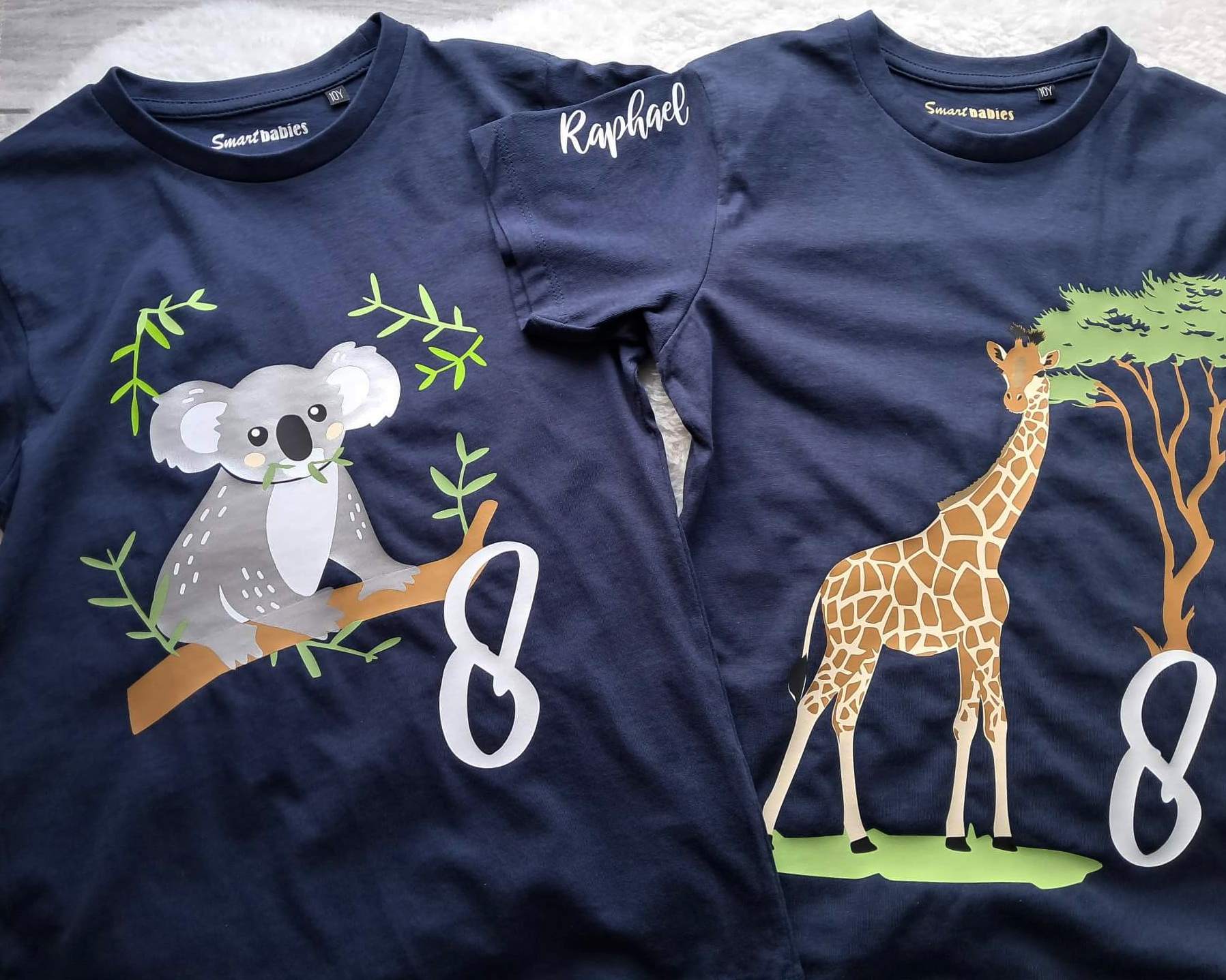 Geburtstagsshirts Zootiere Wildtiere Giraffe und Koala für Kinder