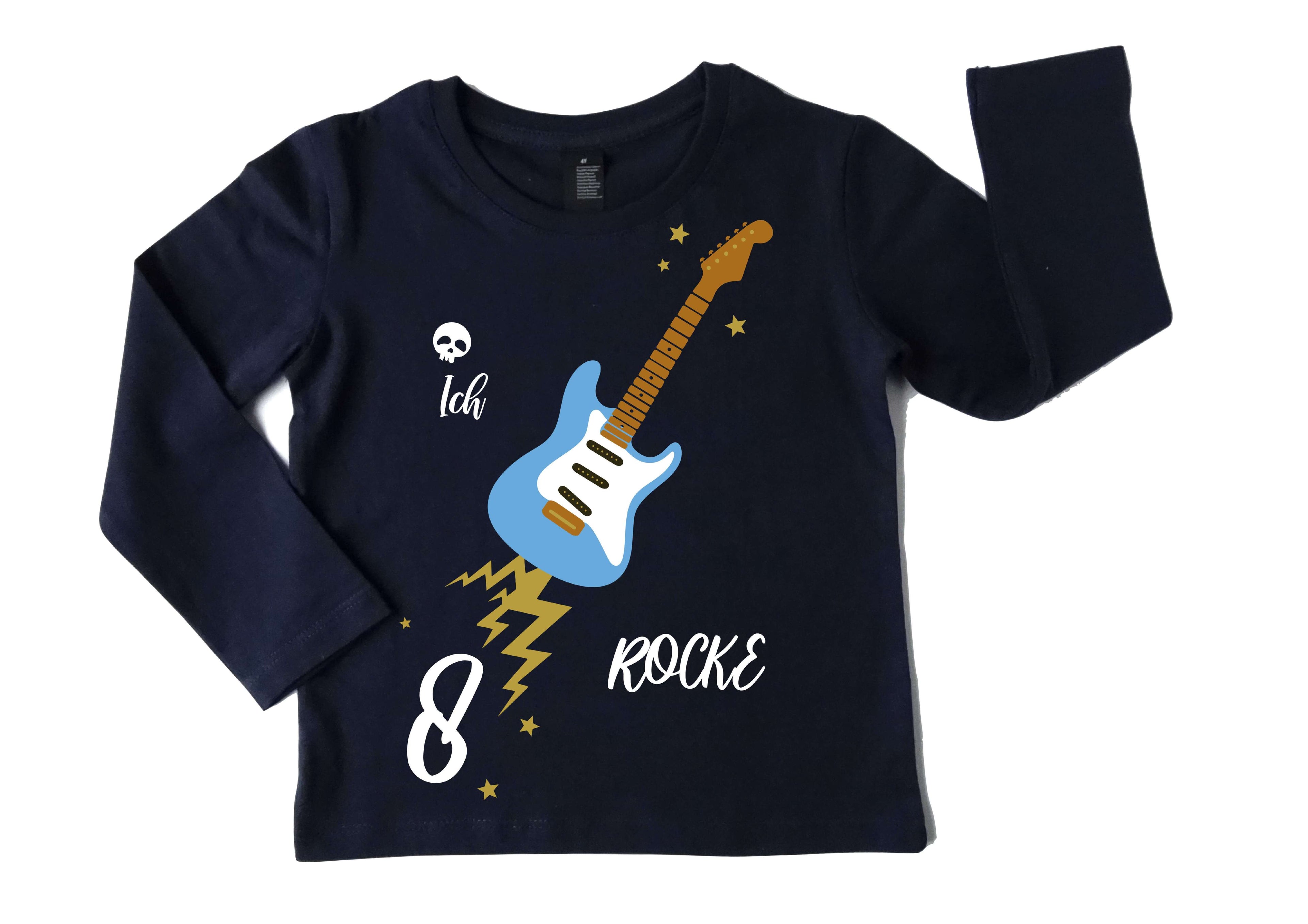 navi Geburtstagsshirt mint farbene E-Gitarre für Jungen und Mädchen, mit Name und Zahl und gold Effekt