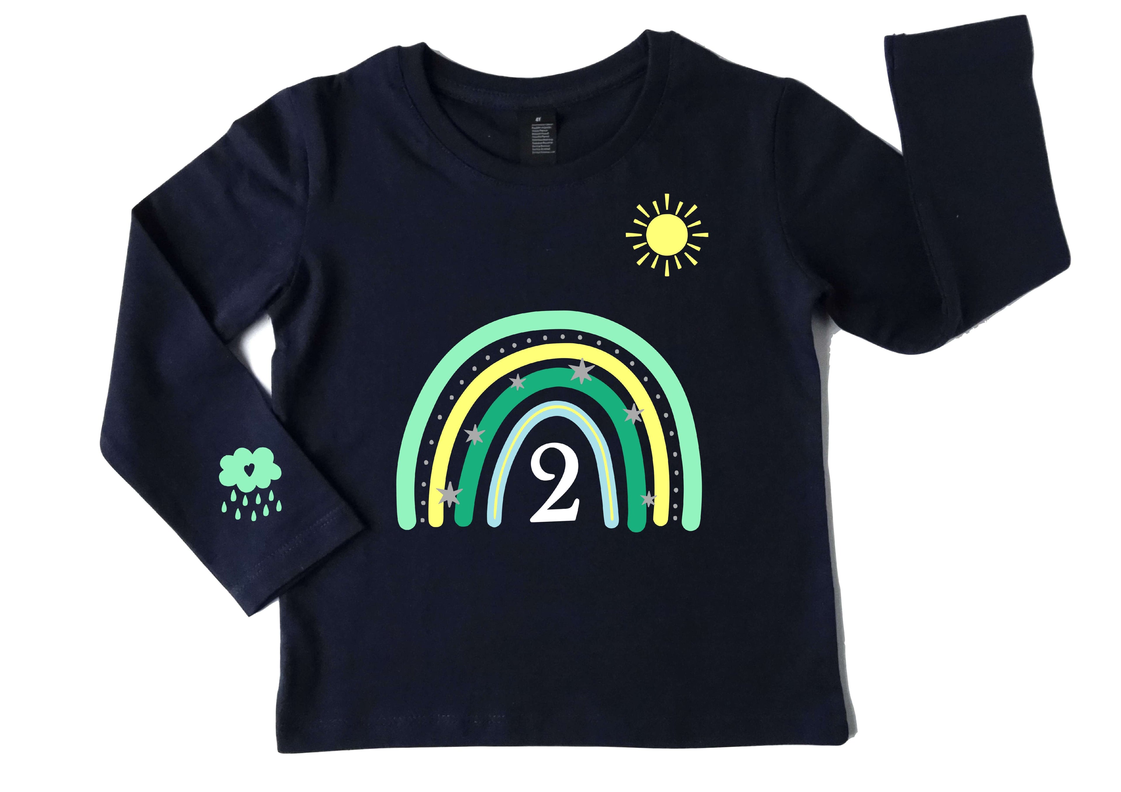 navi Geburtstagsshirt Regenbogen pastell mint mit gold metallic Effekt und langen Ärmeln