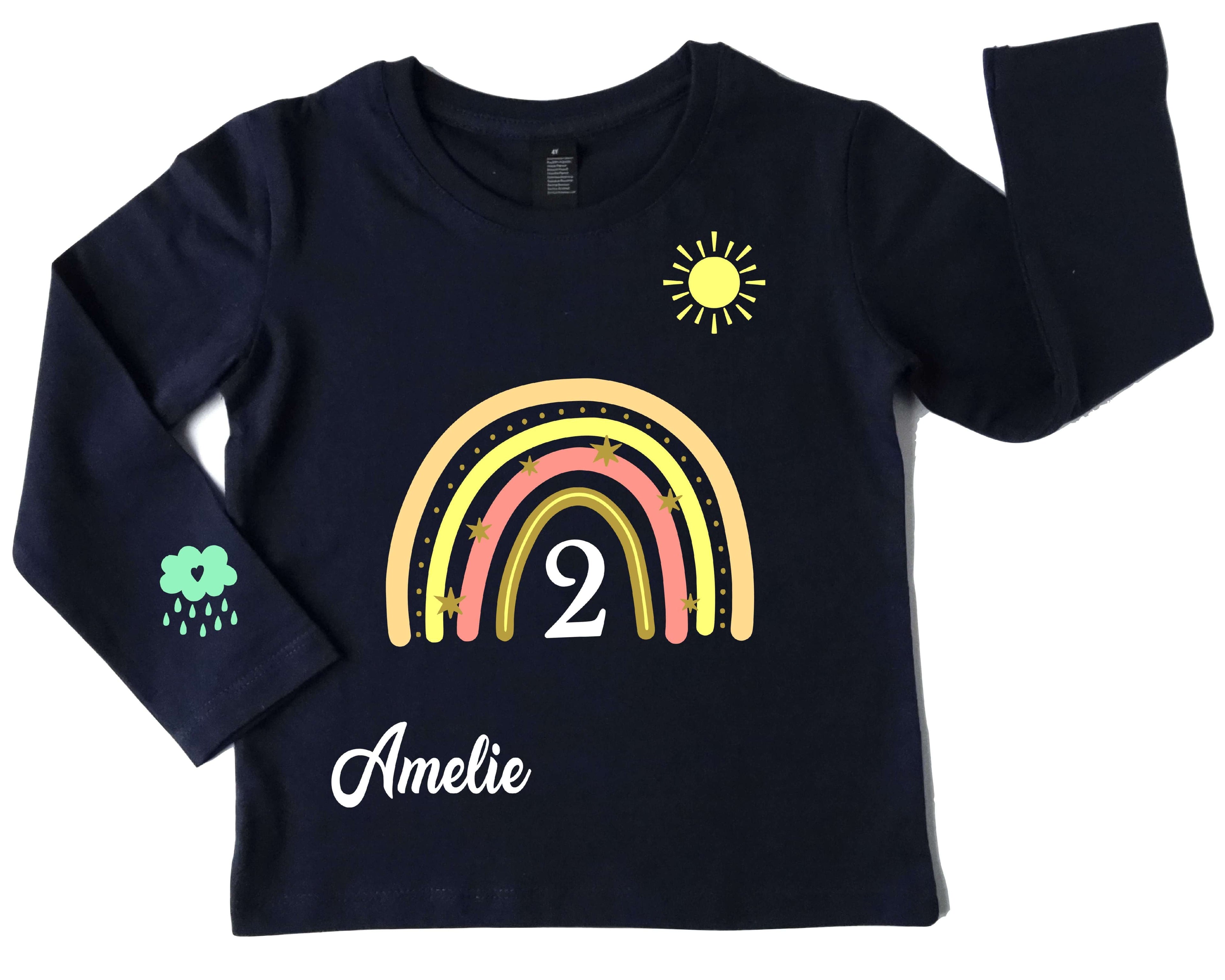 navi Geburtstagsshirt Regenbogen pastell rosa mit gold metallic Effekt und langen Ärmeln