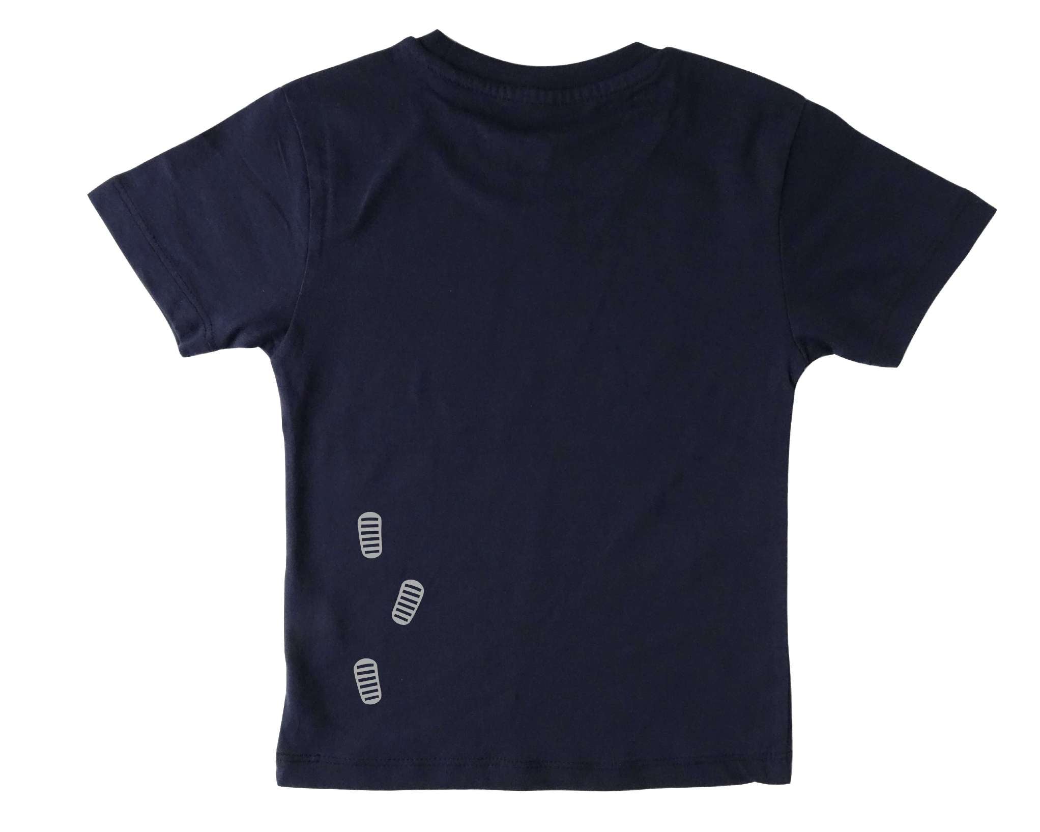 Rückseite von navi Geburtstagsshirt Astronaut bei Mondlandung, für Kinder personalisierbar mit Name und Zahl