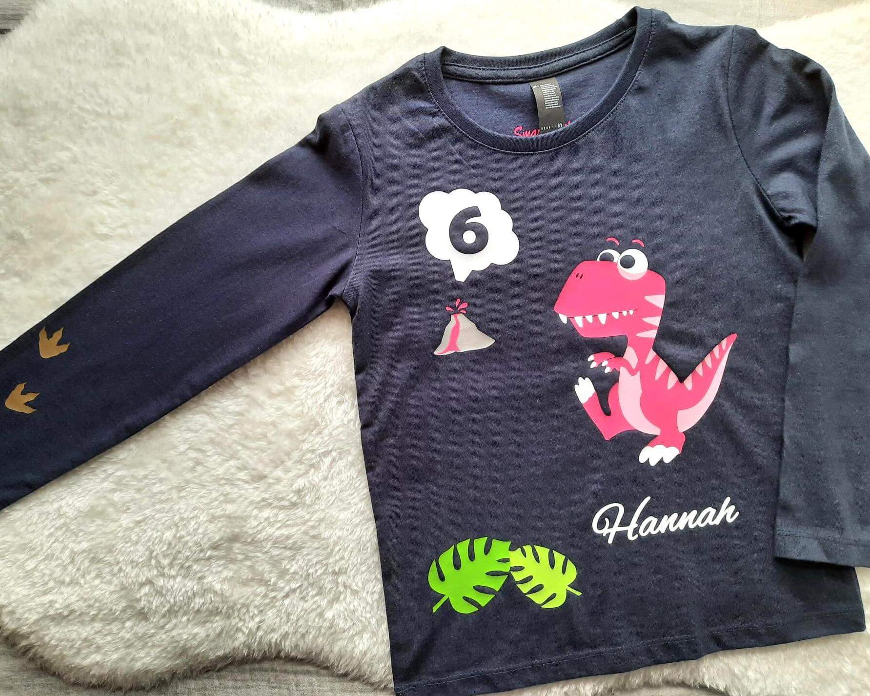 Geburtstagsshirt Dino T Rex Langarm, pink oder grün
