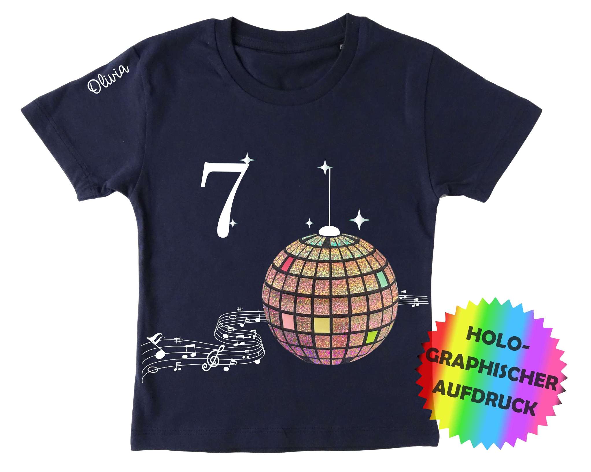 navi Geburtstagsshirt Disko Kugel mirt holographischem Effekt, Name und Zahl, für Geburtstag und Silvester