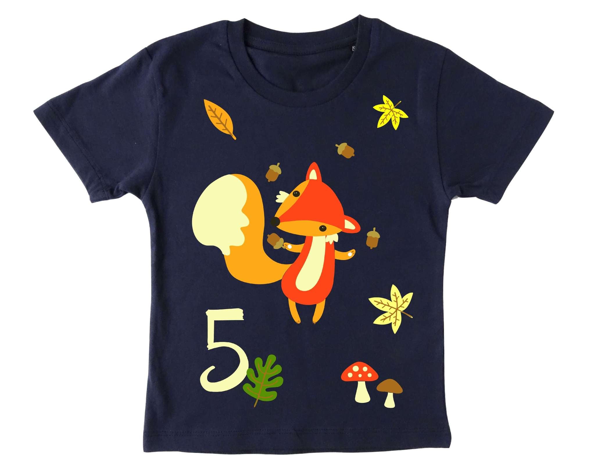 navi Geburtstagsshirt Fuchs mit Pilzen im Wald, für Kinder, mit Name und Zahl
