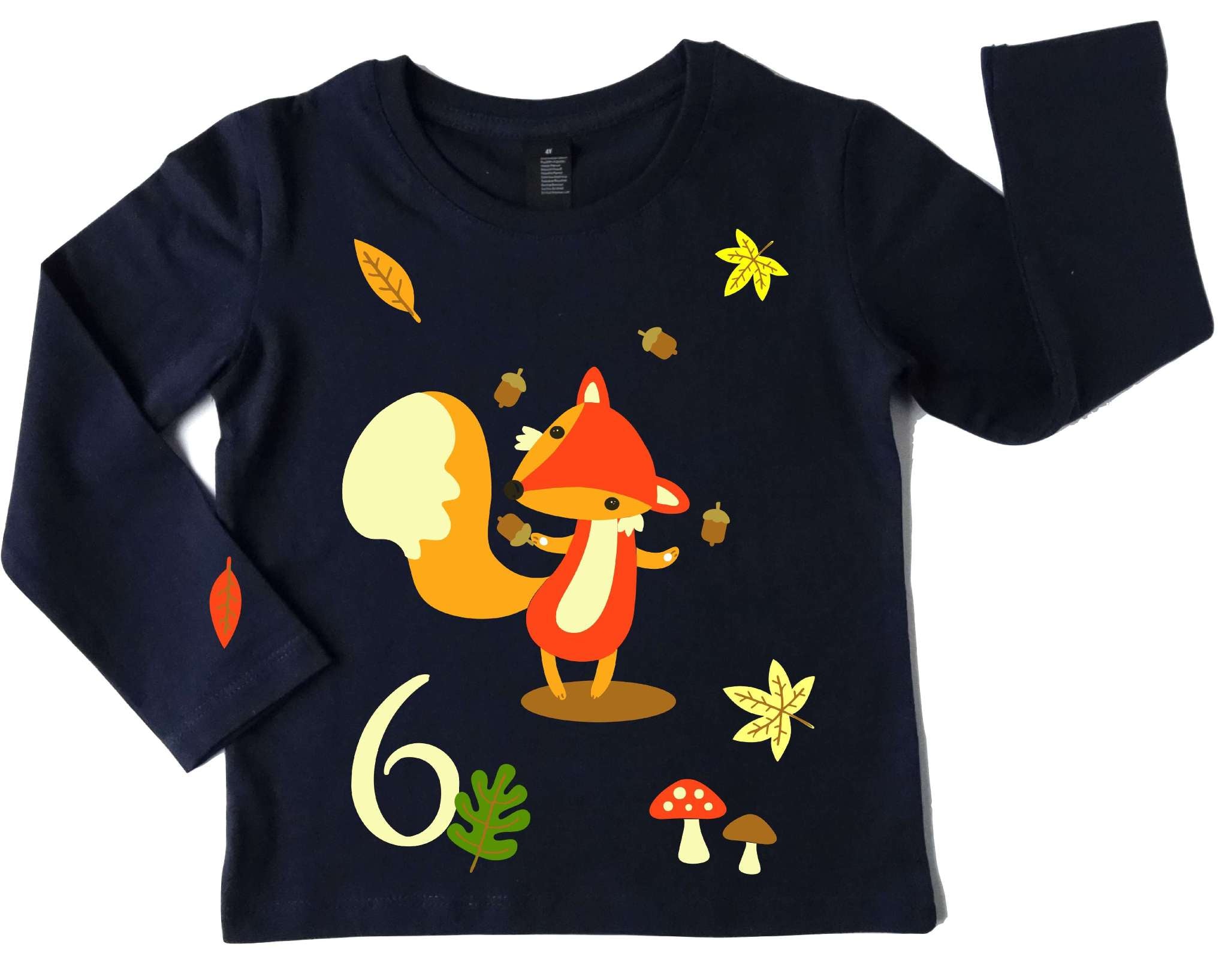 Geburtstagsshirt für Kinder süßer Fuchs im Wald, mit Name und Zahl, gold metallic Effekt