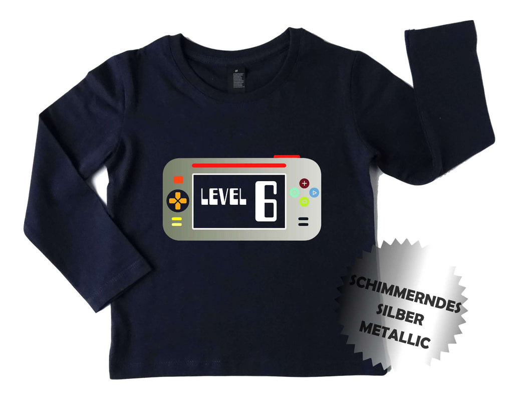 navi Geburtstagsshirt mit Aufdruck Game Konsole, mit Name und Zahl in schimmerndem silber Metallic Effekt