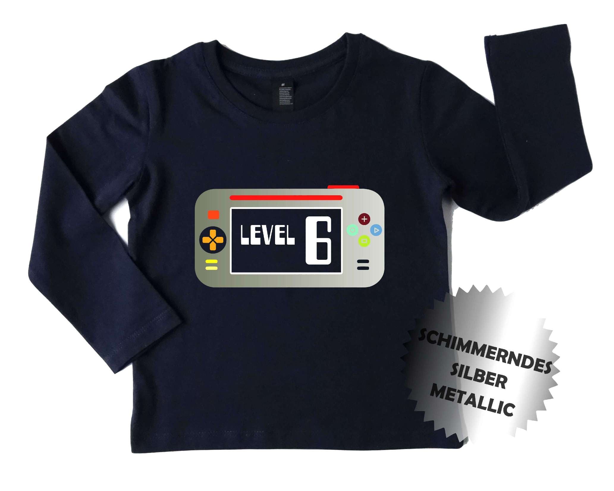 navi Geburtstagsshirt mit Aufdruck Game Konsole, mit Name und Zahl in schimmerndem silber Metallic Effekt