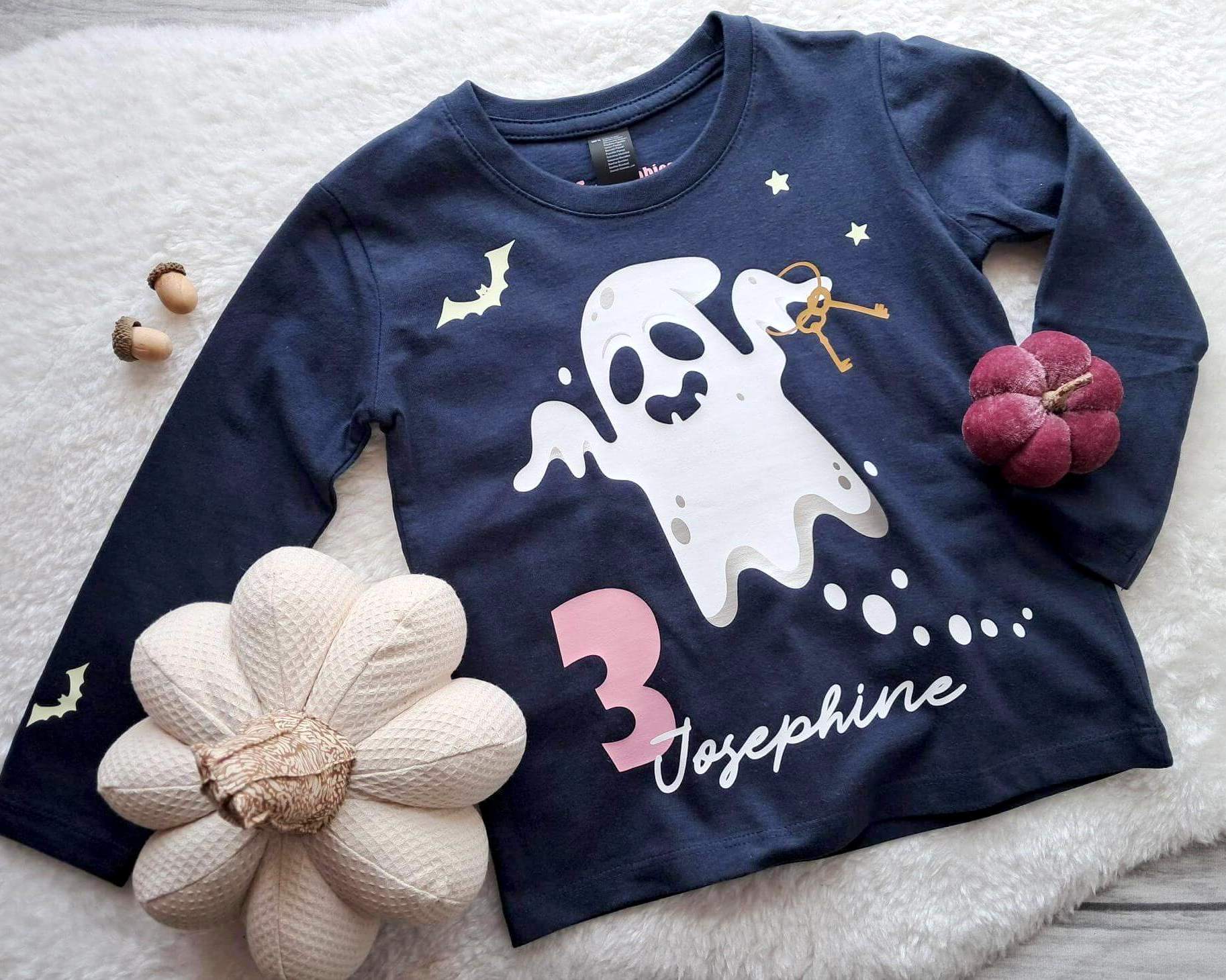 Kinder-Geburtstagsshirt Gespenst mit Leuchteffekt
