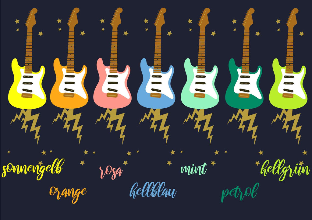 Übersicht Farbauswahl von navi Geburtstagsshirt E Gitarre für Kinder, mit Zahl und Name, mit gold metallic Effekt