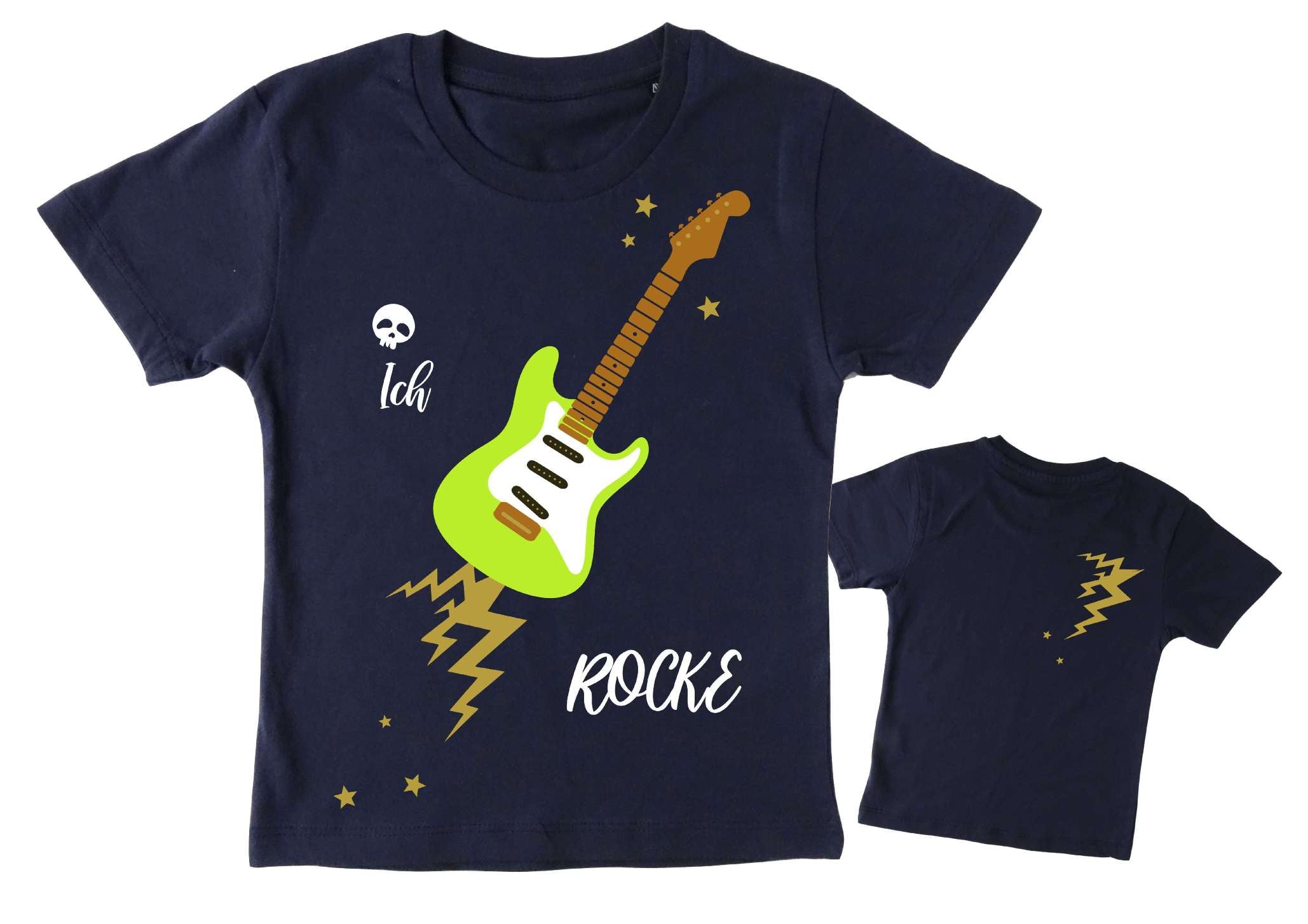 navi Geburtstagsshirt hellgrüne E Gitarre für Kinder, mit Zahl und Name, mit gold metallic Effekt
