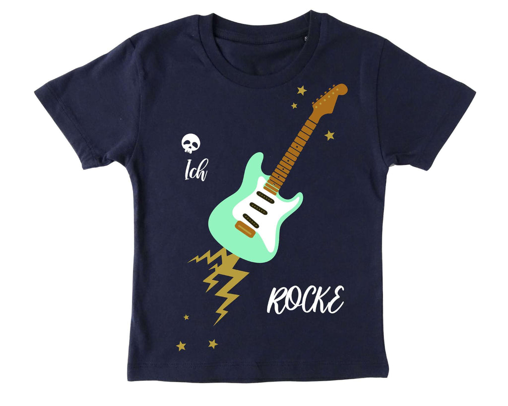 navi Geburtstagsshirt mint farbene E Gitarre für Kinder, mit Zahl und Name, mit gold metallic Effekt