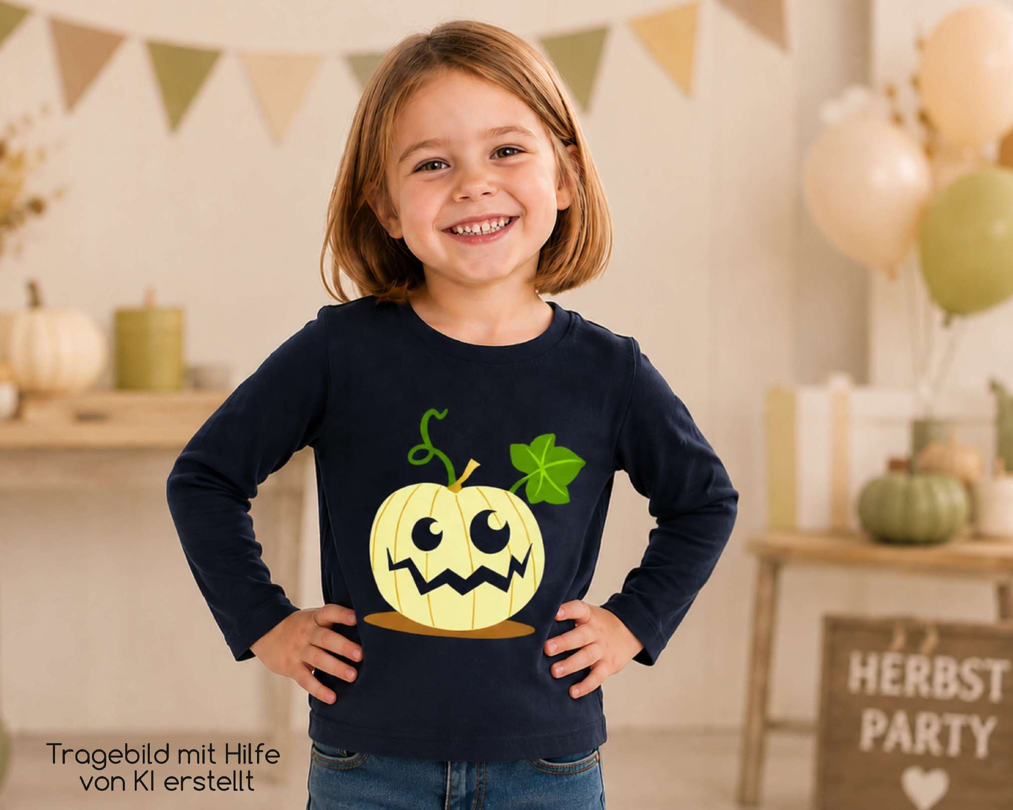 Tragebild von Halloween Shirt creme weißer Kürbis für kleine Kinder als kindgerechtes Halloween Kostüm