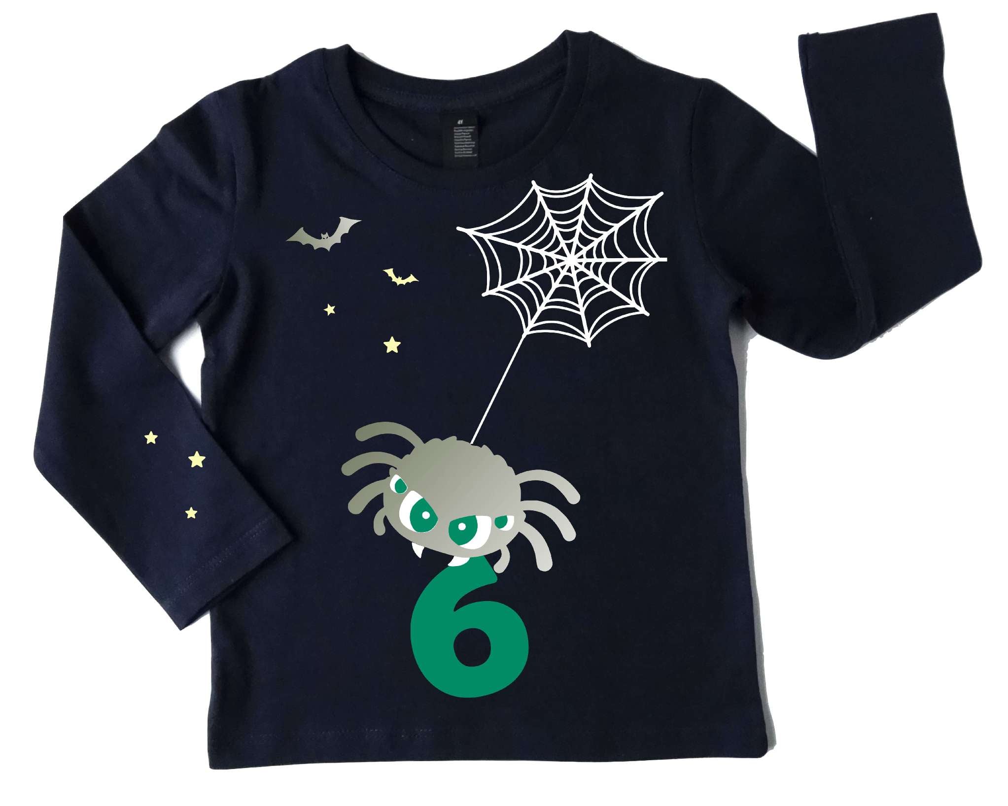 persönliches Geburtstagsshirt mit süß gruseliger Spinne im Netz für Kinder-Halloween