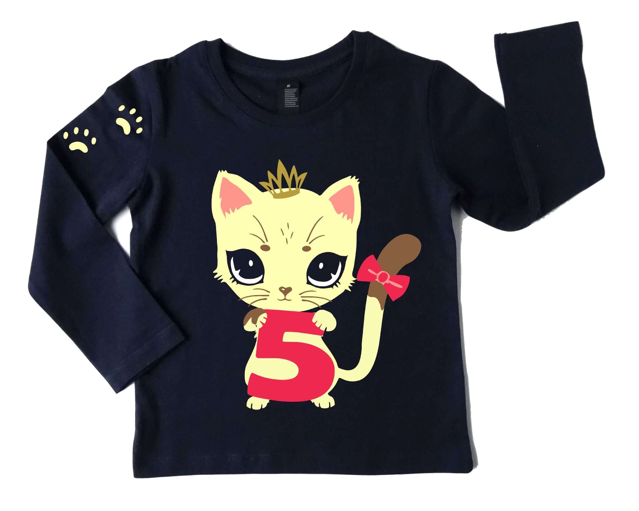 navi Geburtstagsshirt mit süßer Katze für Mädchen und Jungen mit Zahl und langen Ärmeln