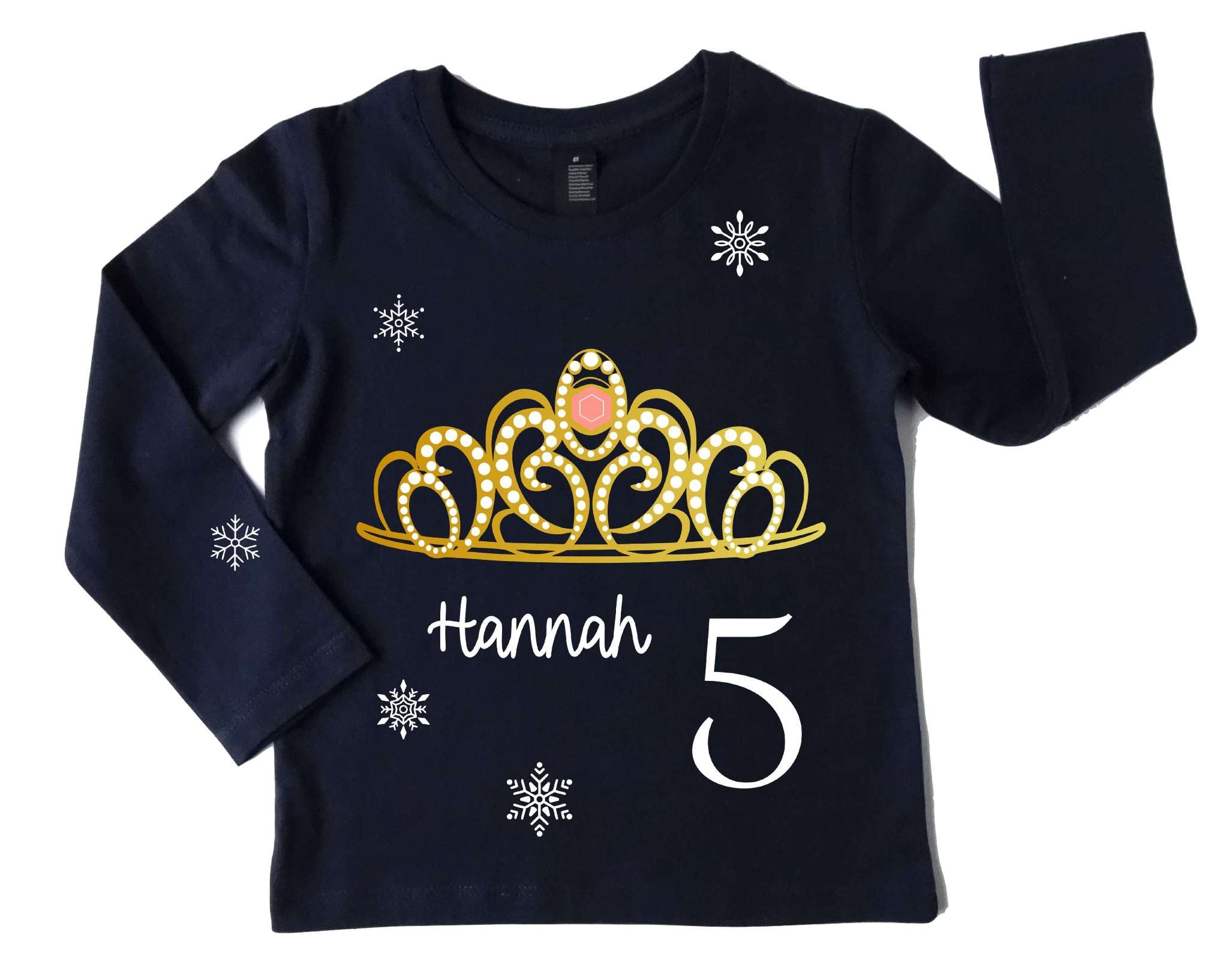 navi Geburtstagsshirt für Mädchen mit Name und Zahl, Krone Eisprinzessin, rosa Edelstein, mit schimmerdem gold Effekt