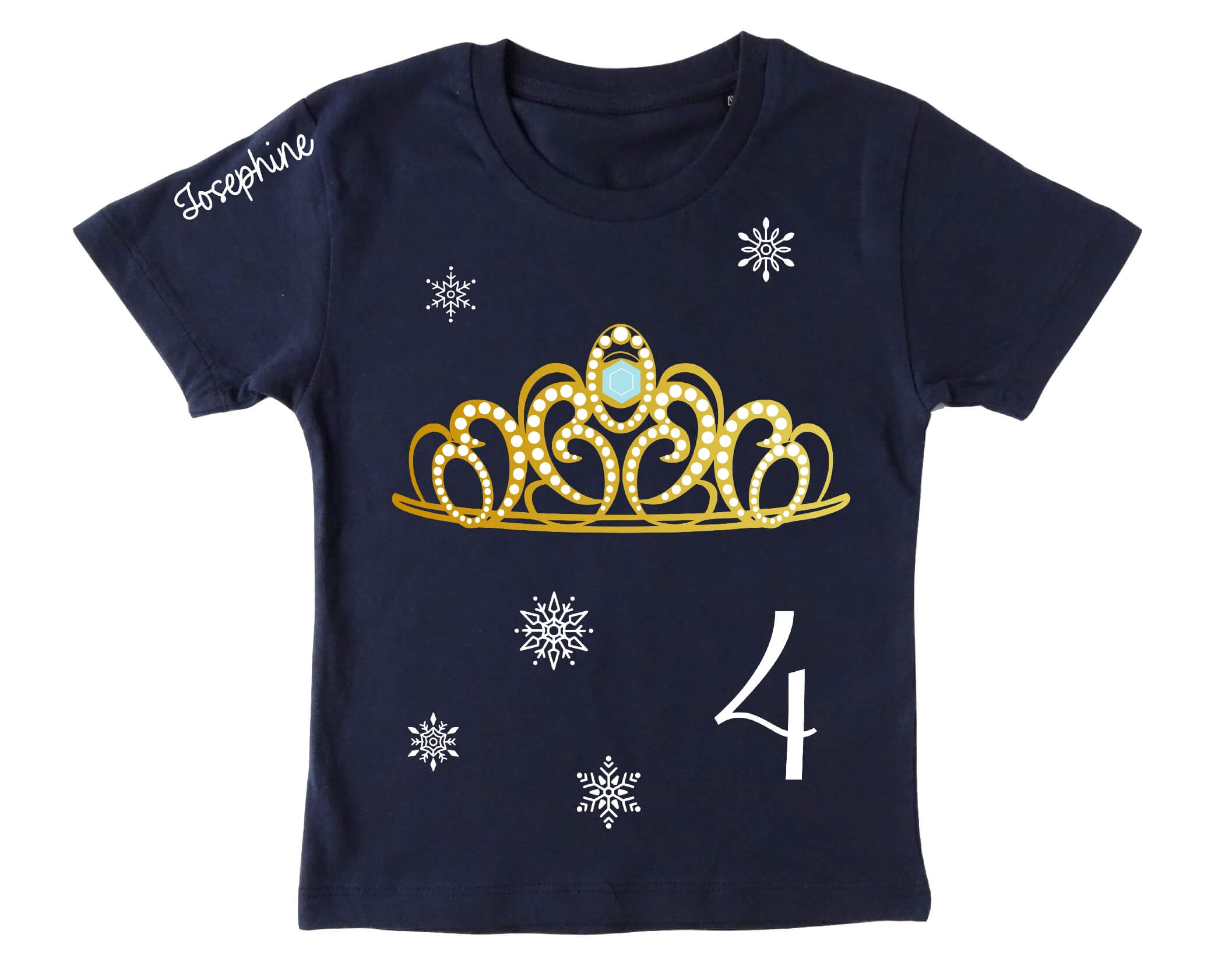 Geburtstag T shirt Diadem Eisprinzessin für Mädchen in french navi mit Name und Zahl