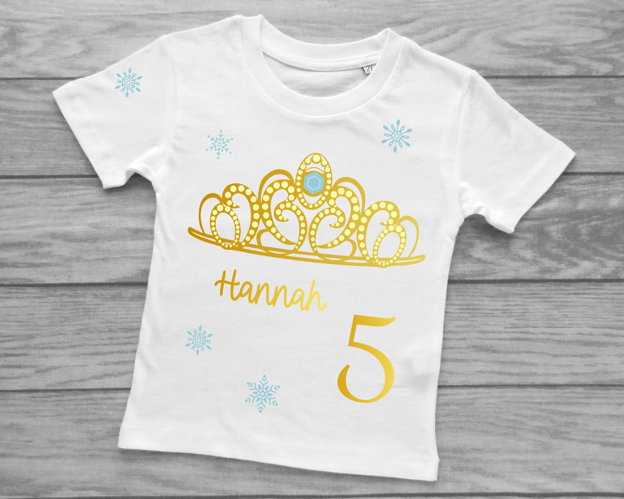 Geburtstagsshirt Diadem Eisprinzessin für Mädchen in weiß mit Name und Zahl
