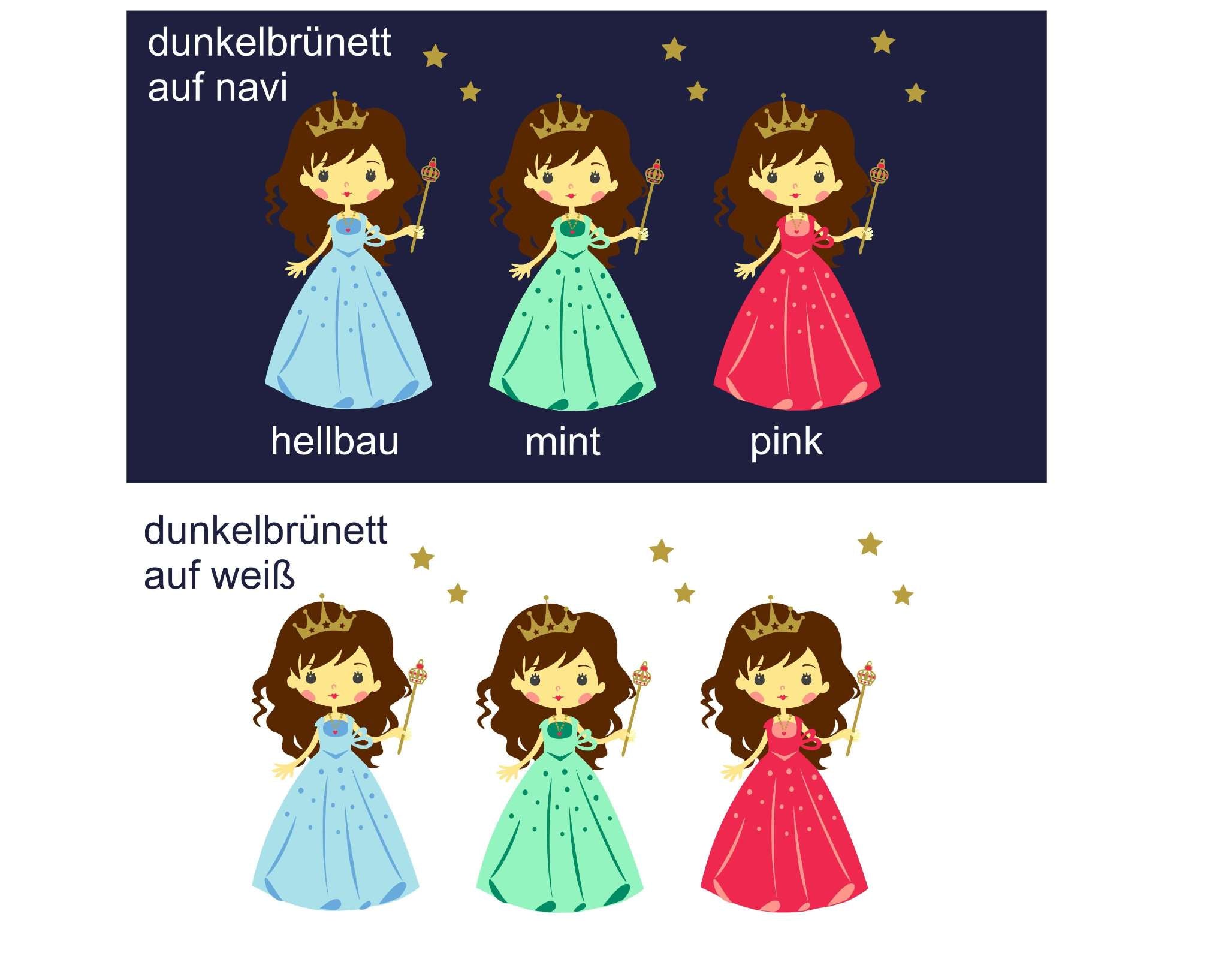 Farbauswahl für T-shirt für Kindergeburtstag mit Name und Zahl, bedruckt mit Prinzessin
