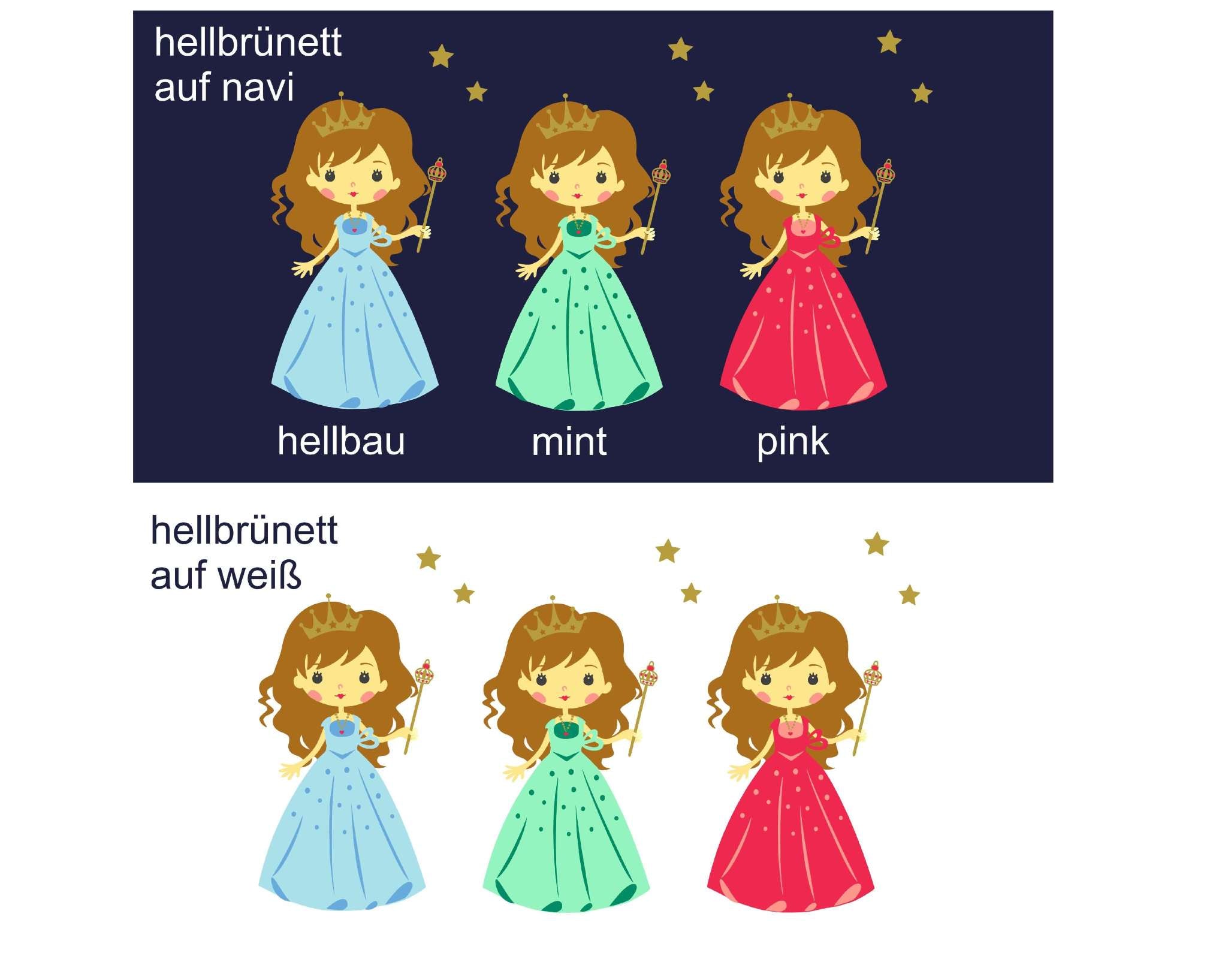 Farbauswahl für T-shirt für Kindergeburtstag mit Name und Zahl, bedruckt mit Prinzessin