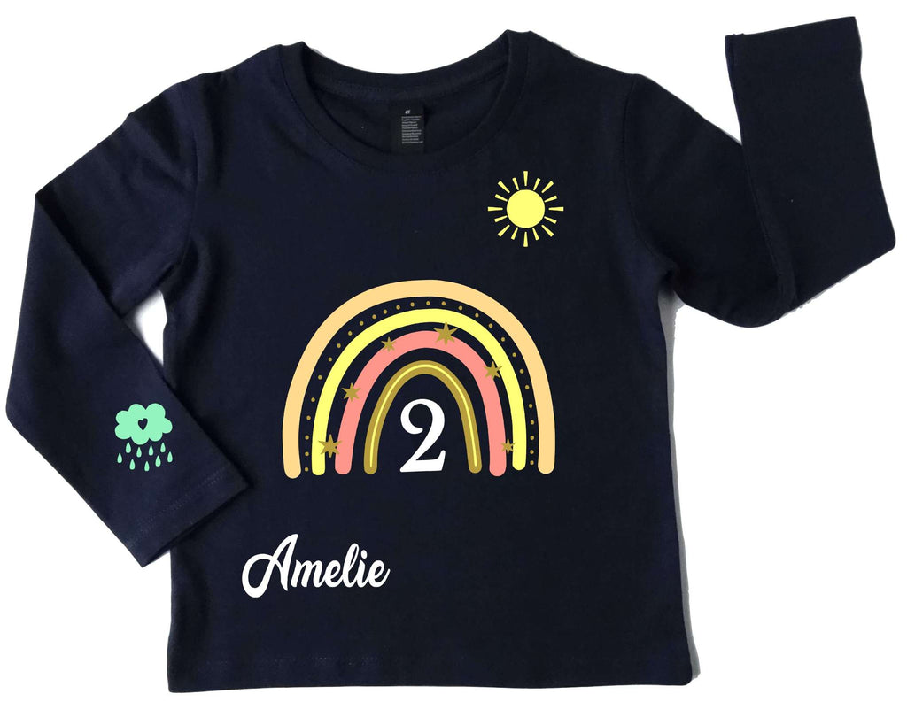 navi Geburtstagsshirt Regenbogen pastell rosa mit gold metallic Effekt und langen Ärmeln