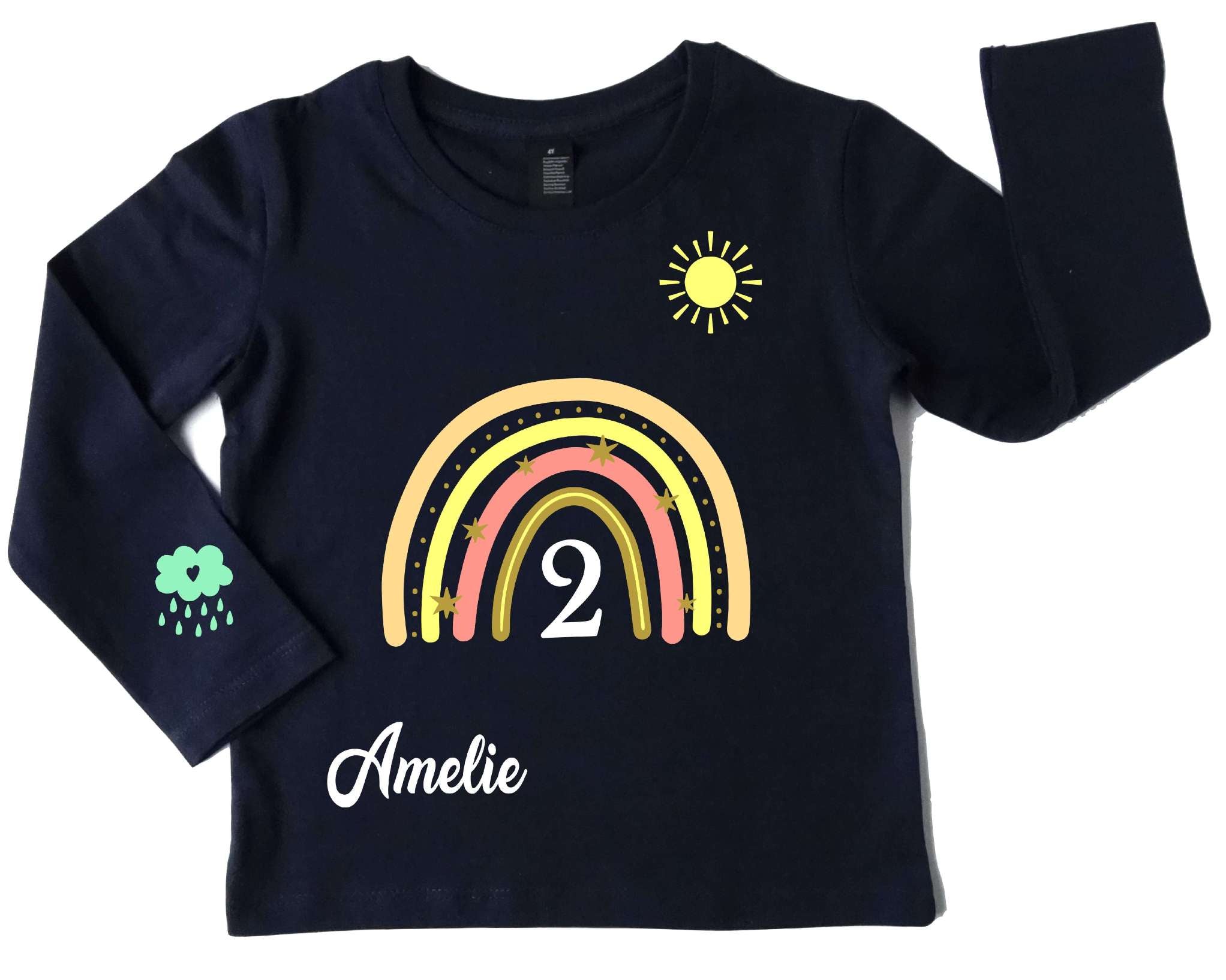 navi Geburtstagsshirt Regenbogen pastell rosa mit gold metallic Effekt und langen Ärmeln
