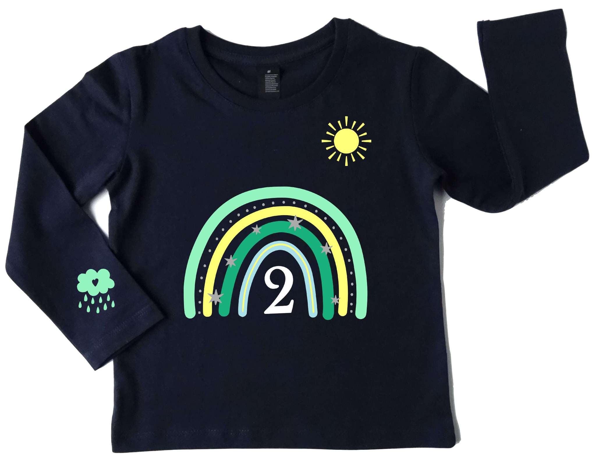 navi Geburtstagsshirt Regenbogen pastell mint mit gold metallic Effekt und langen Ärmeln