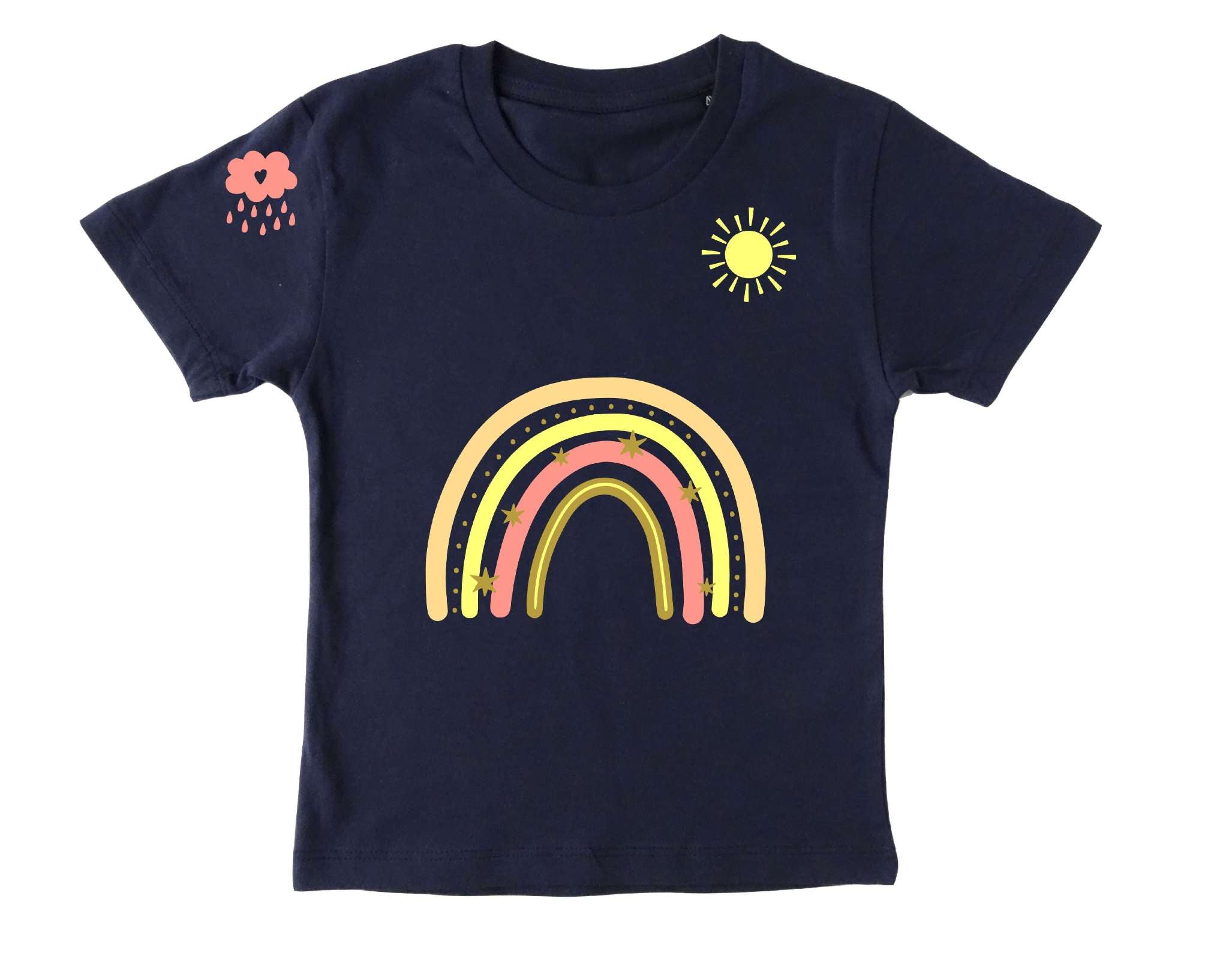 navi Geburtstagsshirt Regenbogen in pastell rosa, mit Sonne und Wolke, für Kinder, mit kurzen Ärmeln
