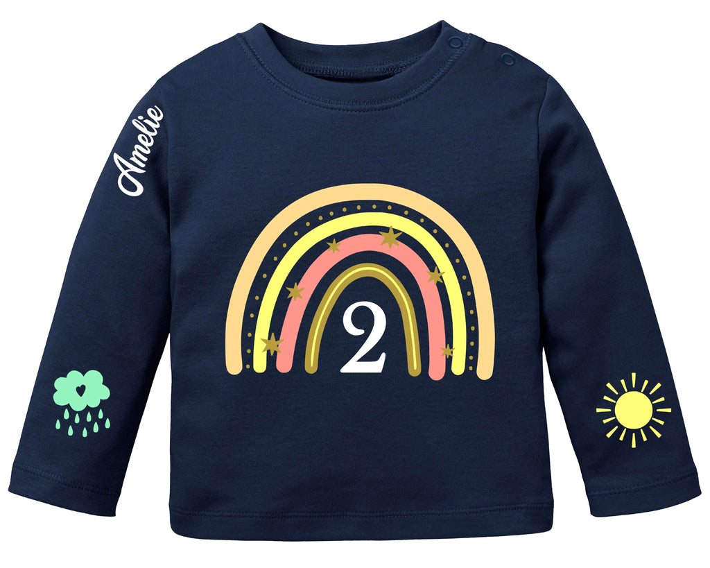 Baby-Geburtstagsshirt Regenbogen Langarm, navy